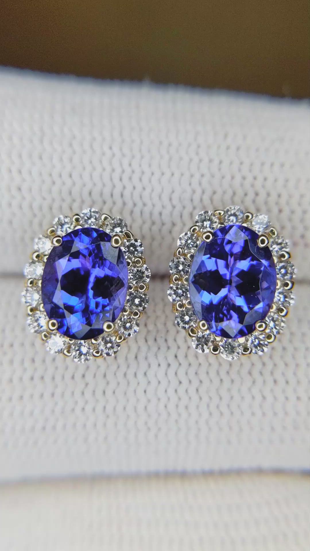 2.71 Ct.Tw.Total Carat Weight Violet Tanzanite and Natural Diamond Studs Earrings, 14K Yellow Gold Size Video