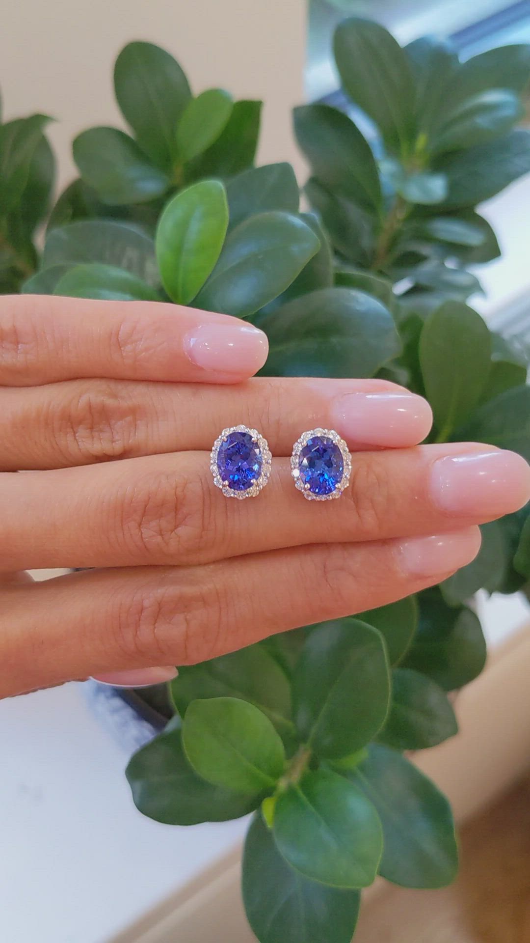 2.05 Ct.Tw.Total Carat Weight Violet Tanzanite and Natural Diamond Studs Earrings, 14K White Gold Size Video