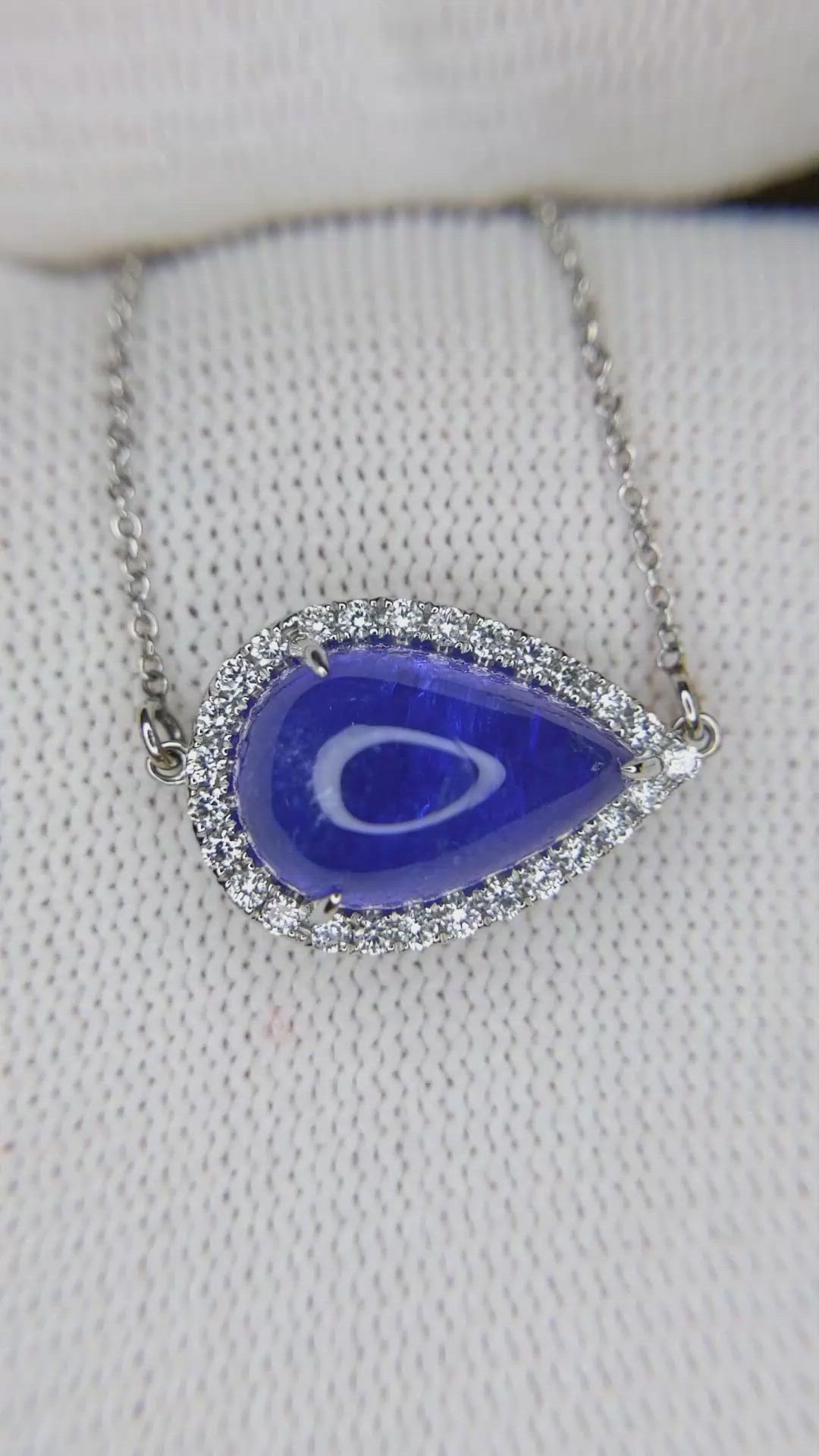 7.27 Ct. Violet Tanzanite and Natural Diamond Pave Necklace, 14K White Gold Size Video