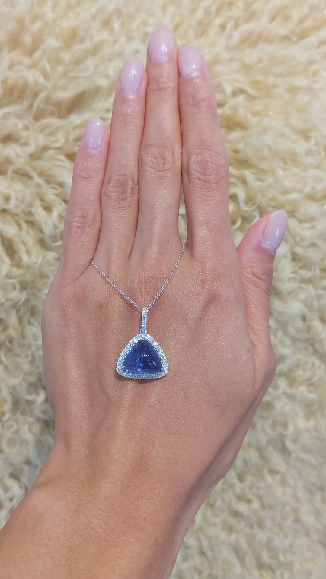 9.50 Ct. Violet Tanzanite and Natural Diamond Pave Pendant, 14K White Gold Size Video