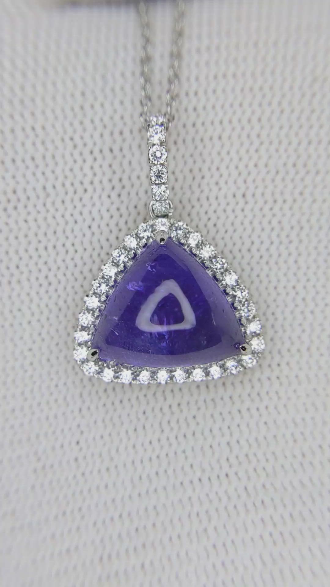 9.50 Ct. Violet Tanzanite and Natural Diamond Pave Pendant, 14K White Gold Size Video