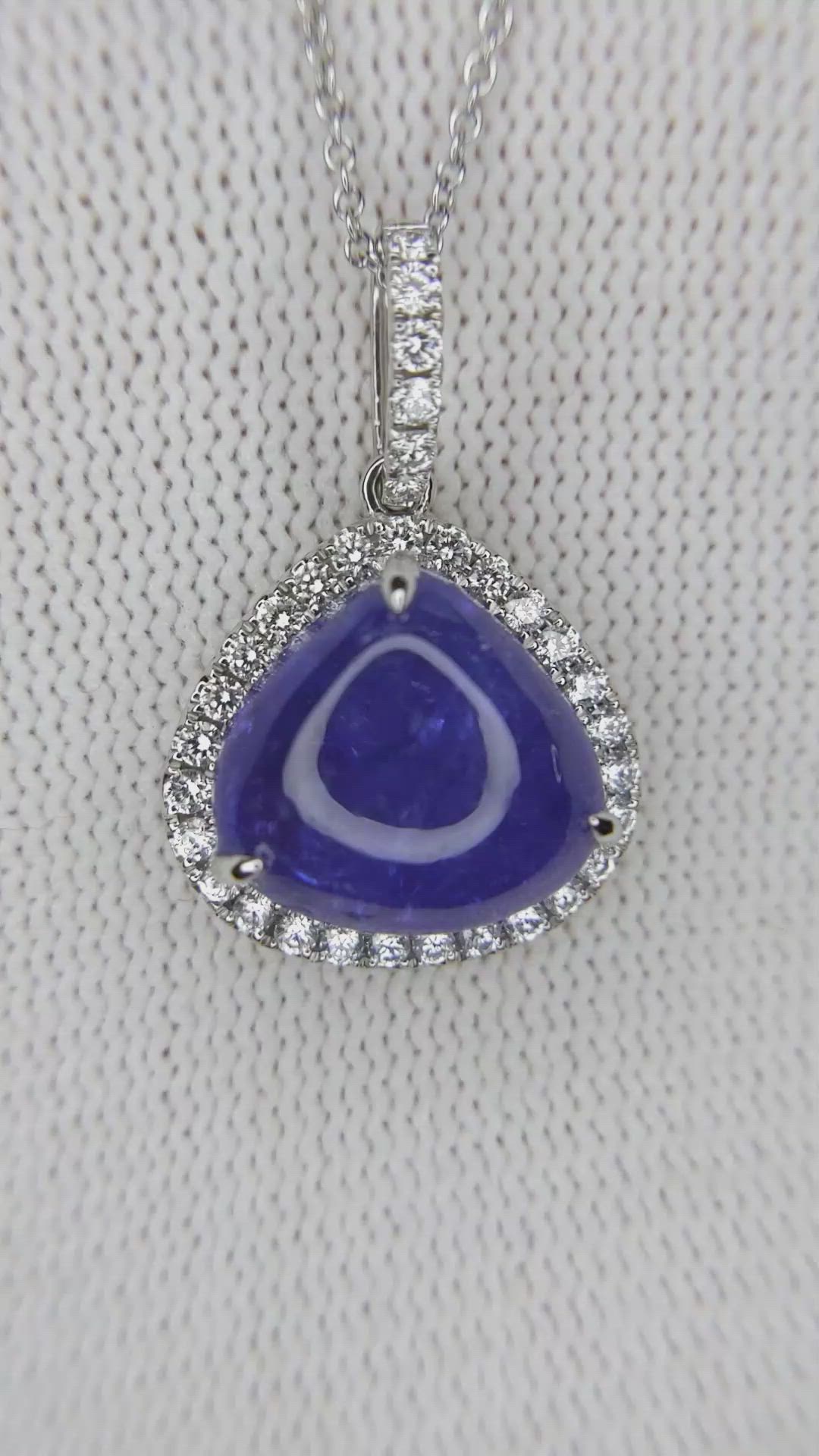 8.41 Ct. Violet Tanzanite and Natural Diamond Pave Pendant, 14K White Gold Size Video