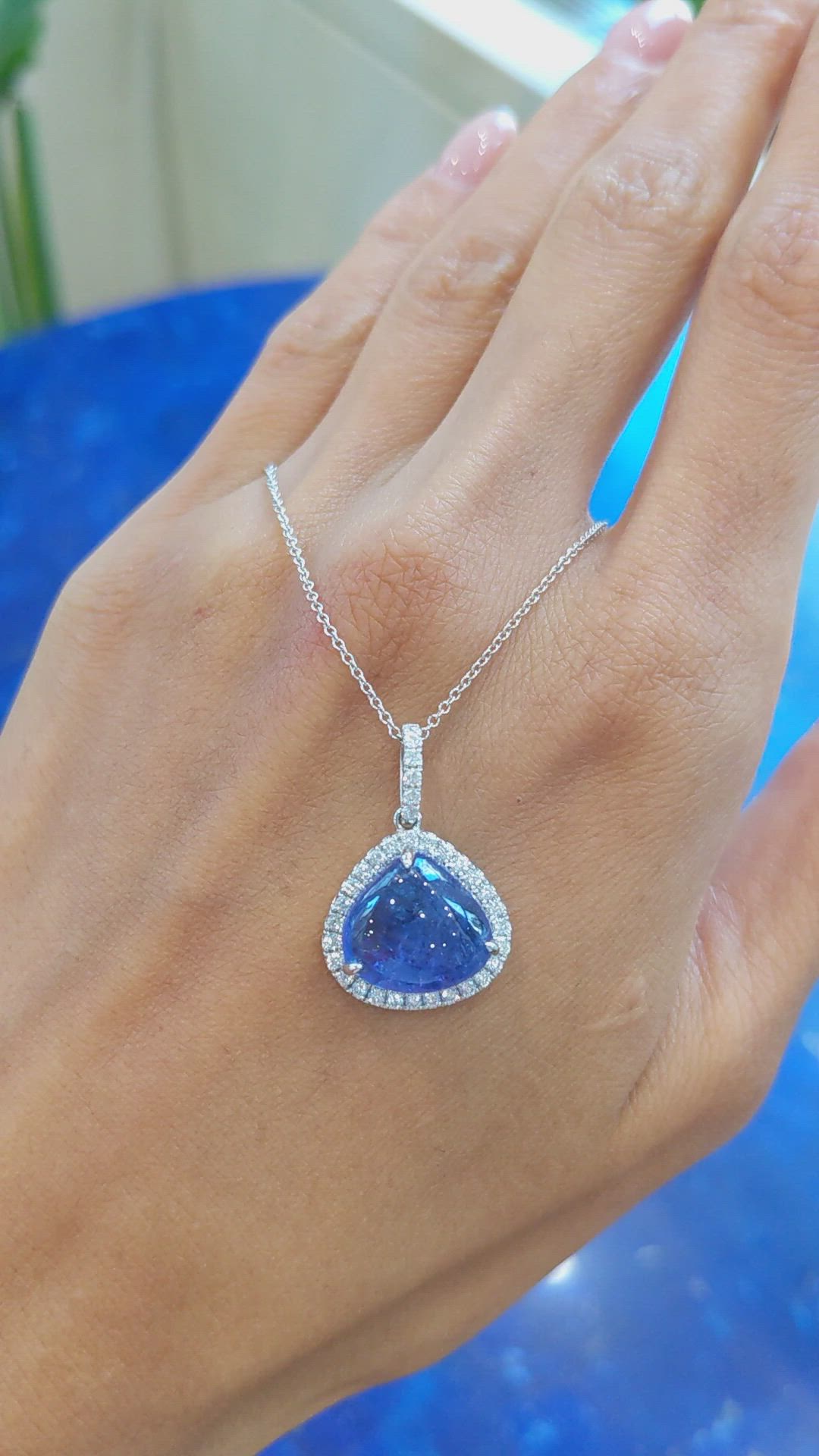 8.41 Ct. Violet Tanzanite and Natural Diamond Pave Pendant, 14K White Gold Size Video
