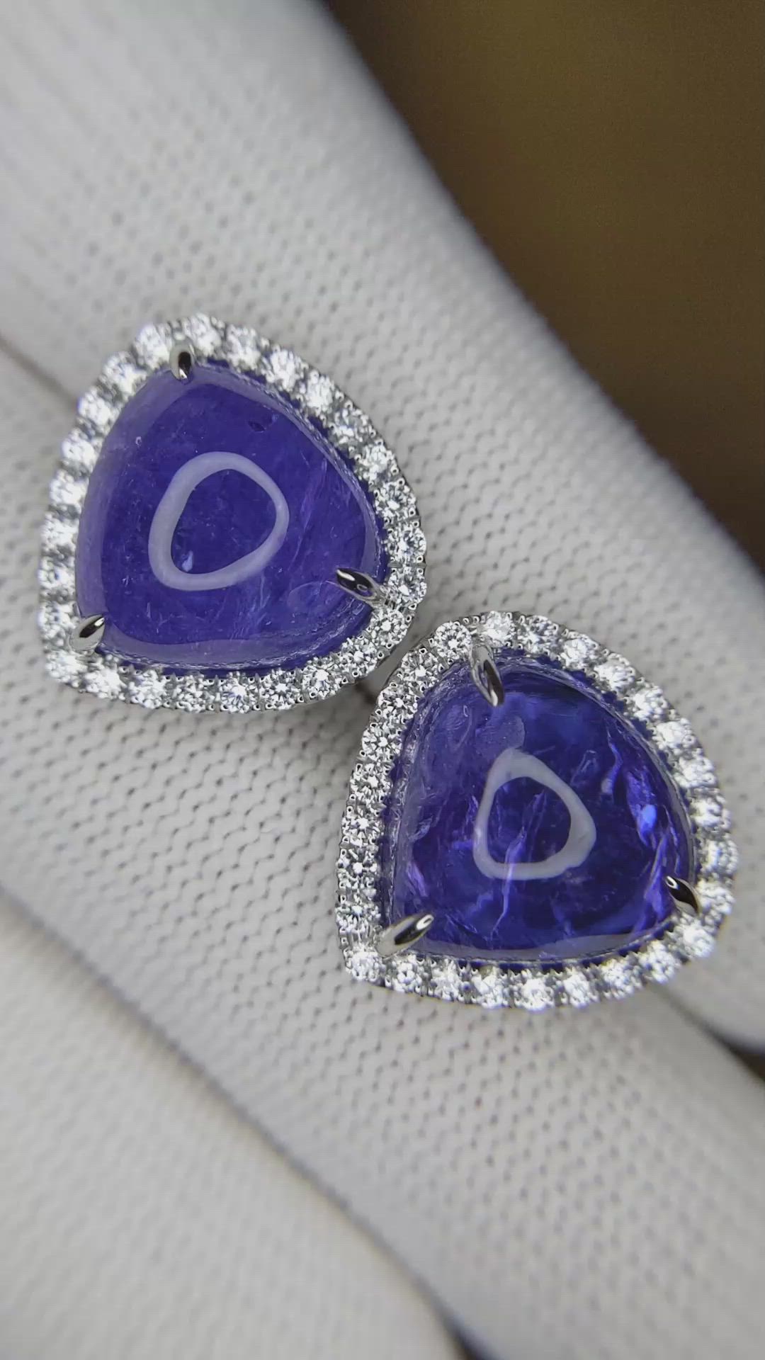 14.89 Ct.Tw.Total Carat Weight Violet Tanzanite and Natural Diamond Studs Earrings, 14K White Gold Size Video