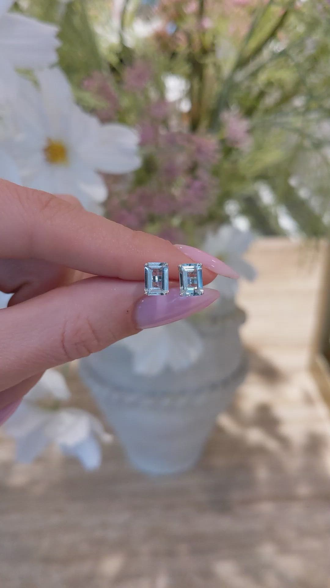1.70&nbsp;Ct.Tw.Total Carat Weight Blue Aquamarine Studs Earrings, 14K White Gold Size Video