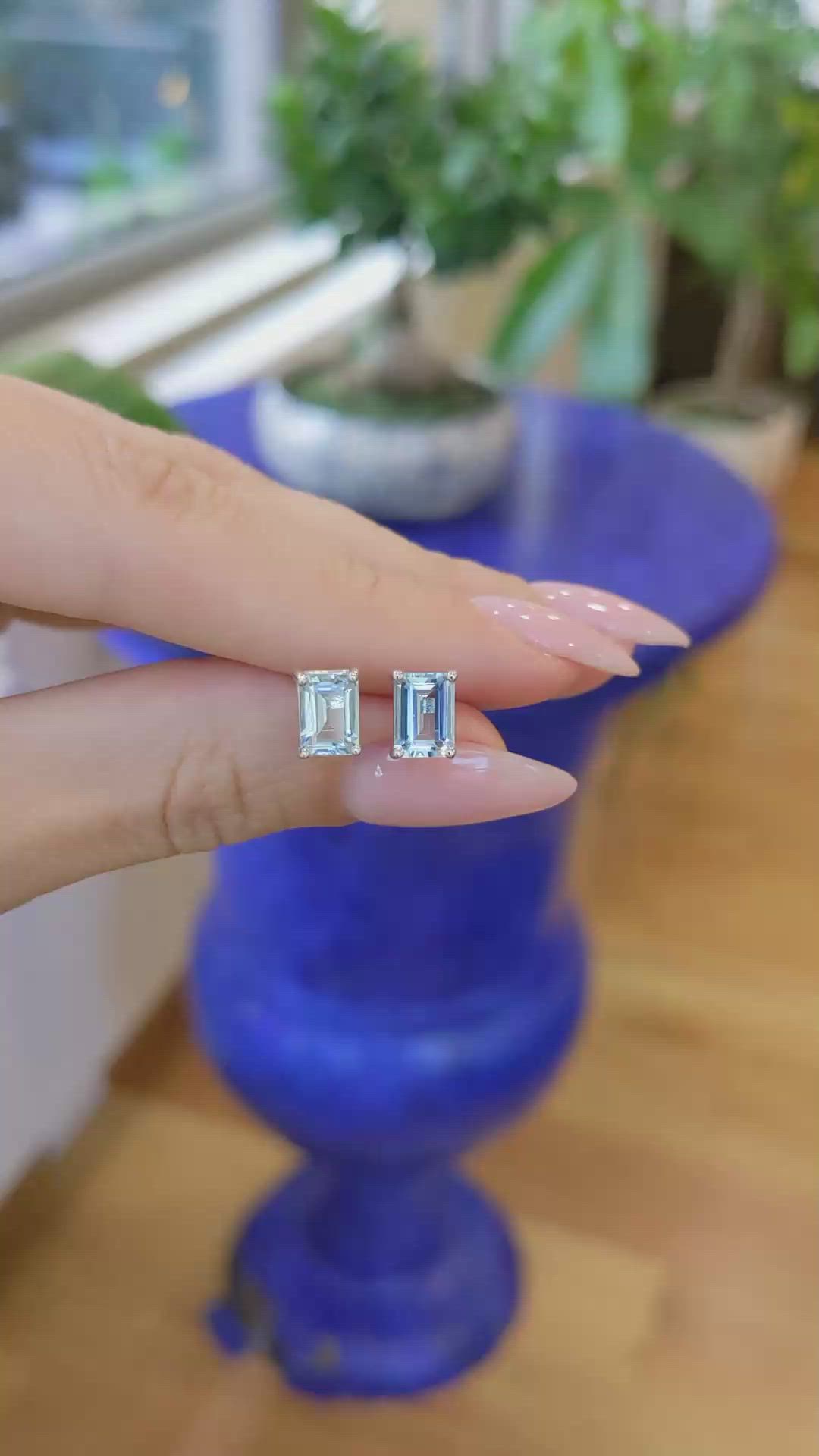 1.70&nbsp;Ct.Tw.Total Carat Weight Blue Aquamarine Studs Earrings, 14K White Gold Size Video