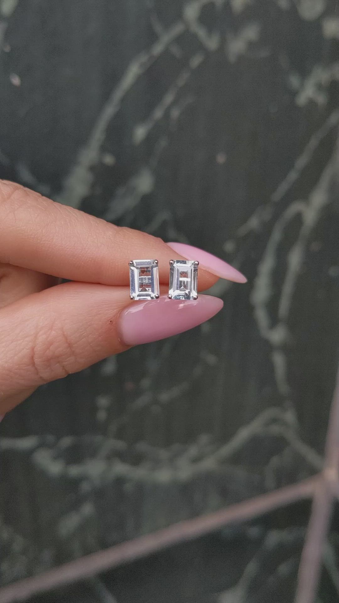 1.70&nbsp;Ct.Tw.Total Carat Weight Blue Aquamarine Studs Earrings, 14K White Gold Size Video