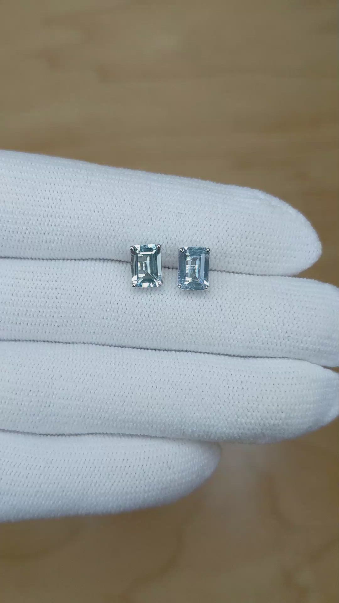 1.70&nbsp;Ct.Tw.Total Carat Weight Blue Aquamarine Studs Earrings, 14K White Gold Size Video