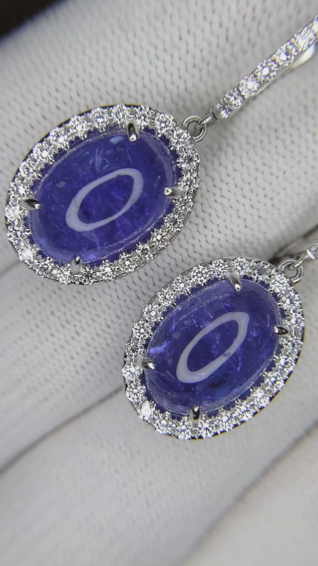 15.79 Ct.Tw.Total Carat Weight Violet Tanzanite and Natural Diamond Pave Earrings, 14K White Gold Size Video