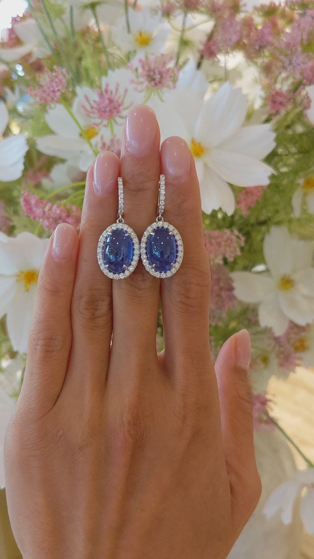 15.79 Ct.Tw.Total Carat Weight Violet Tanzanite and Natural Diamond Pave Earrings, 14K White Gold Size Video