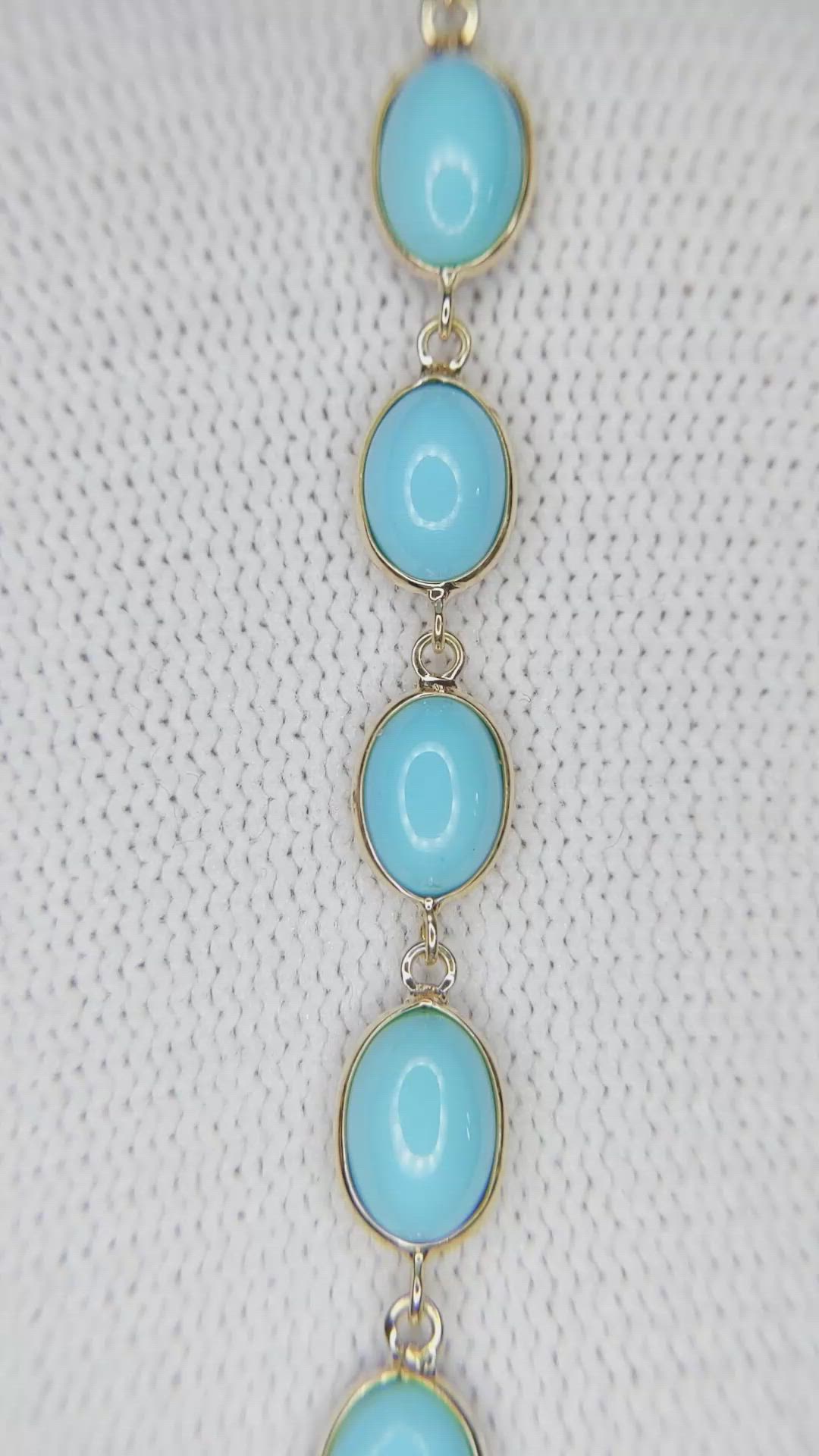 10.65 Ct.Tw.Total Carat Weight Blue Turquoise Bezel Bracelet, 18K White Gold Size Video