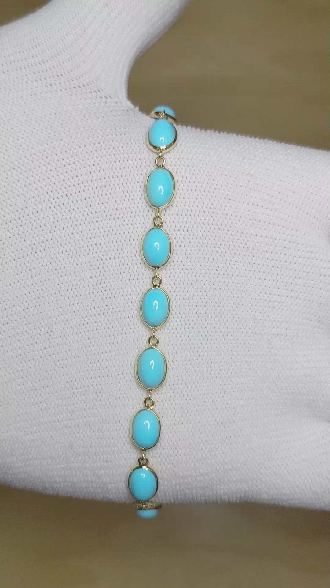10.65 Ct.Tw.Total Carat Weight Blue Turquoise Bezel Bracelet, 18K White Gold Size Video