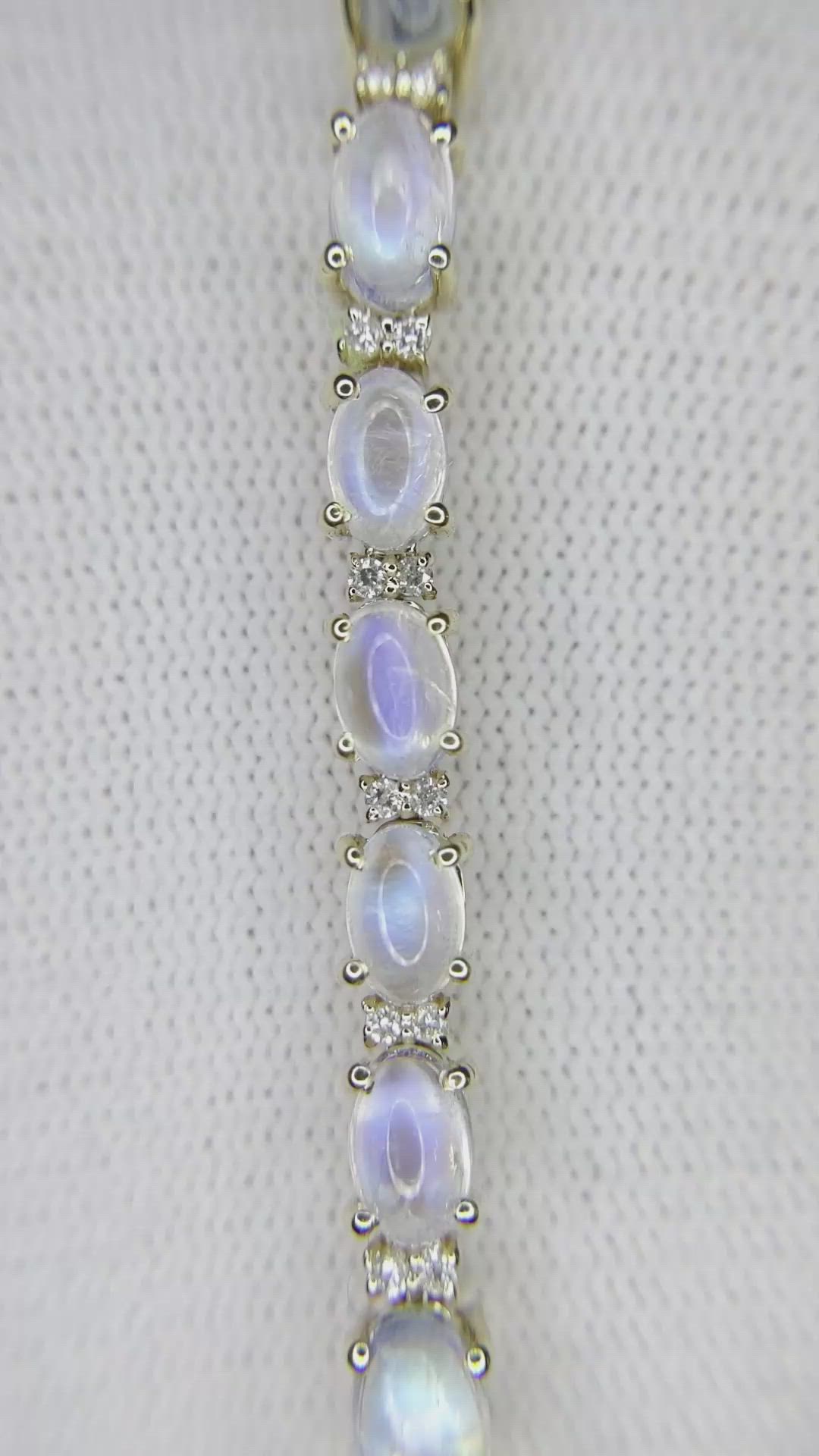 13.70&nbsp;Ct.Tw.Total Carat Weight Rainbow Moonstone and Natural Diamond Tennis/Line Bracelet, 14K Yellow Gold Size Video