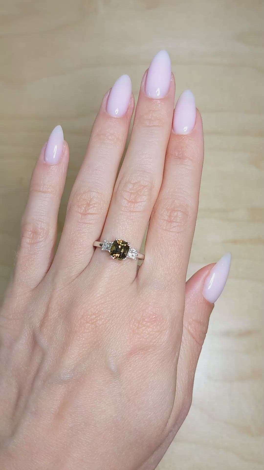 1.67 Ct. Alexandrite and Natural Diamond Three Stone Ring, 14K White Gold Size Video