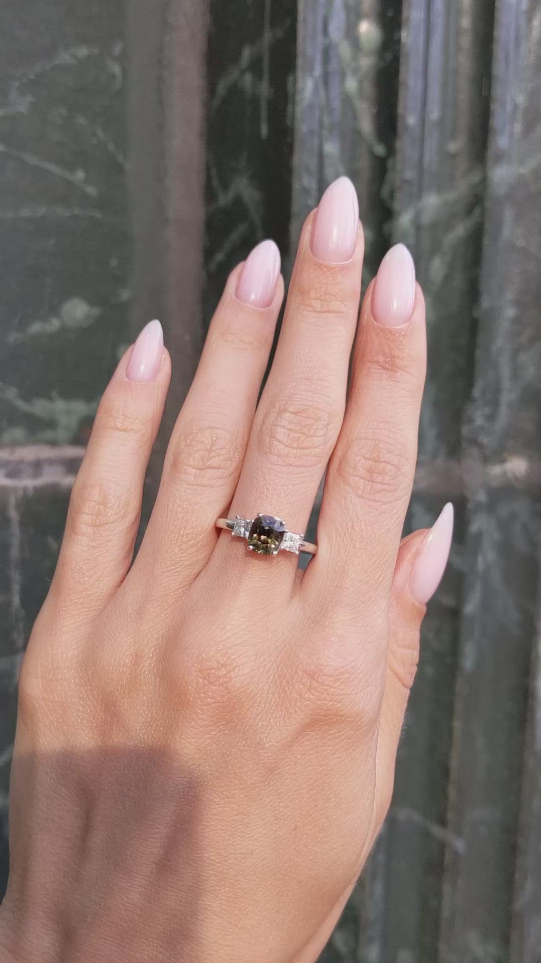 1.67 Ct. Alexandrite and Natural Diamond Three Stone Ring, 14K White Gold Size Video