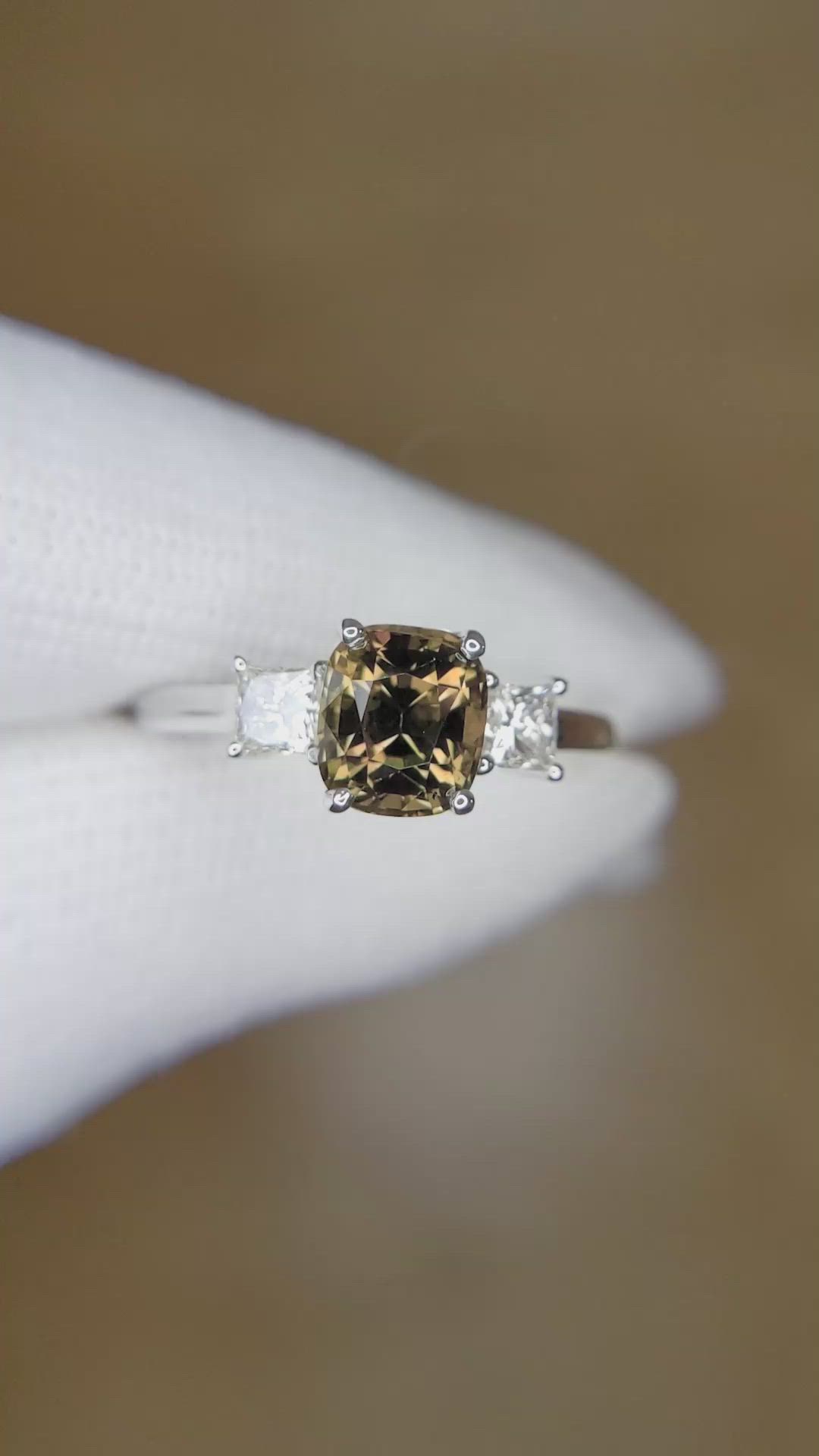 1.67 Ct. Alexandrite and Natural Diamond Three Stone Ring, 14K White Gold Size Video