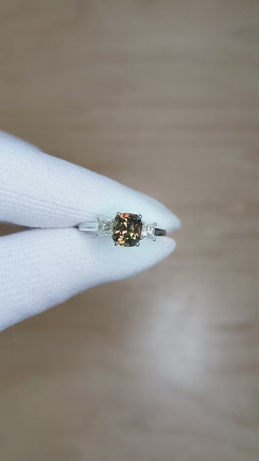 1.67 Ct. Alexandrite and Natural Diamond Three Stone Ring, 14K White Gold Size Video