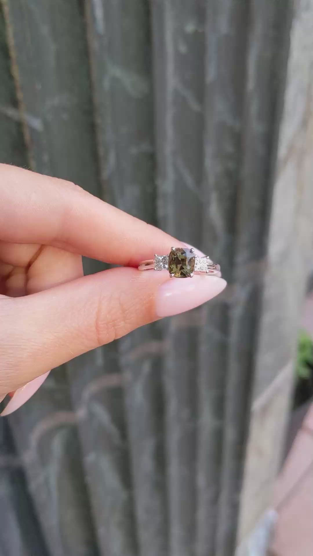 1.67 Ct. Alexandrite and Natural Diamond Three Stone Ring, 14K White Gold Size Video