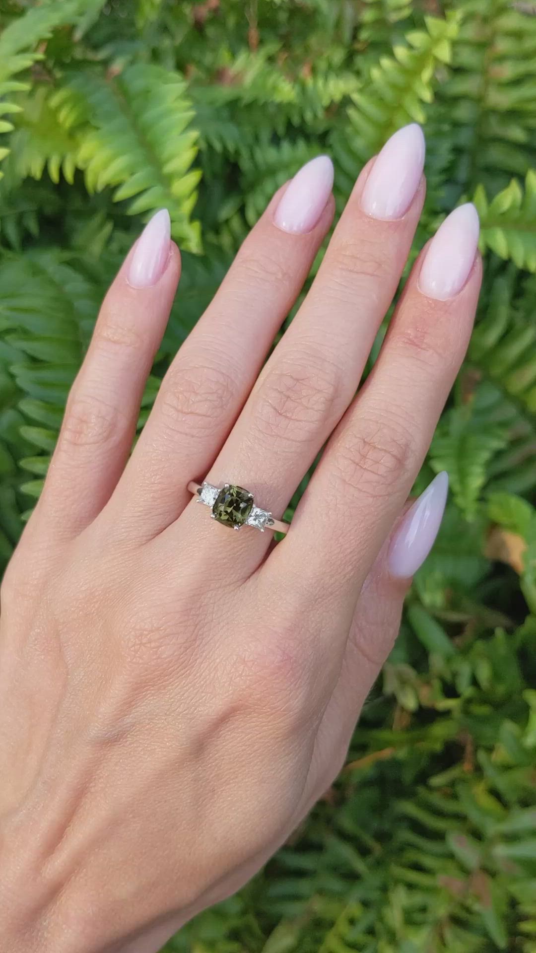 1.67 Ct. Alexandrite and Natural Diamond Three Stone Ring, 14K White Gold Size Video