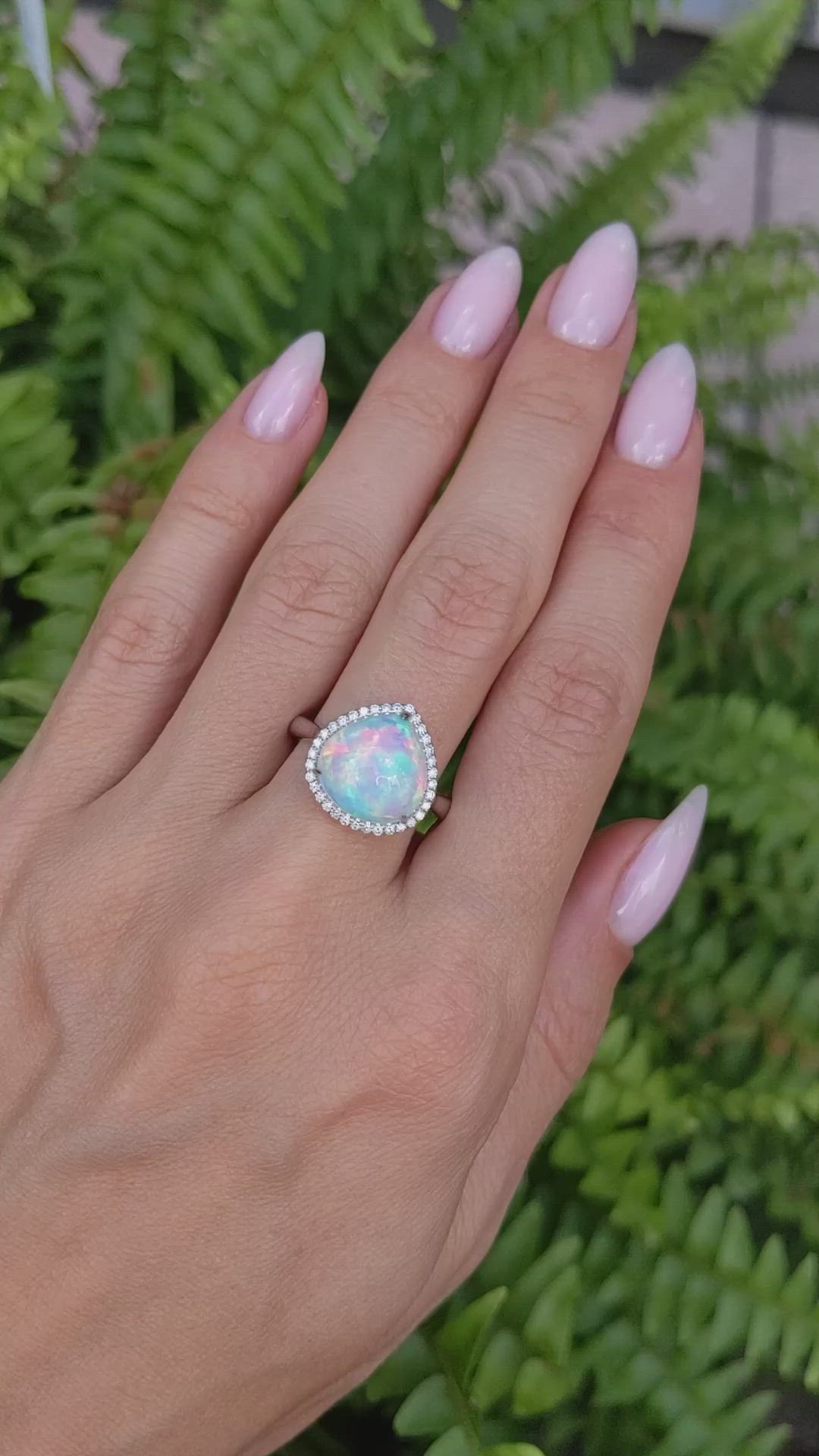 4.52 Ct. Multi Color Opal and Natural Diamond Pave Ring, 14K White Gold Size Video