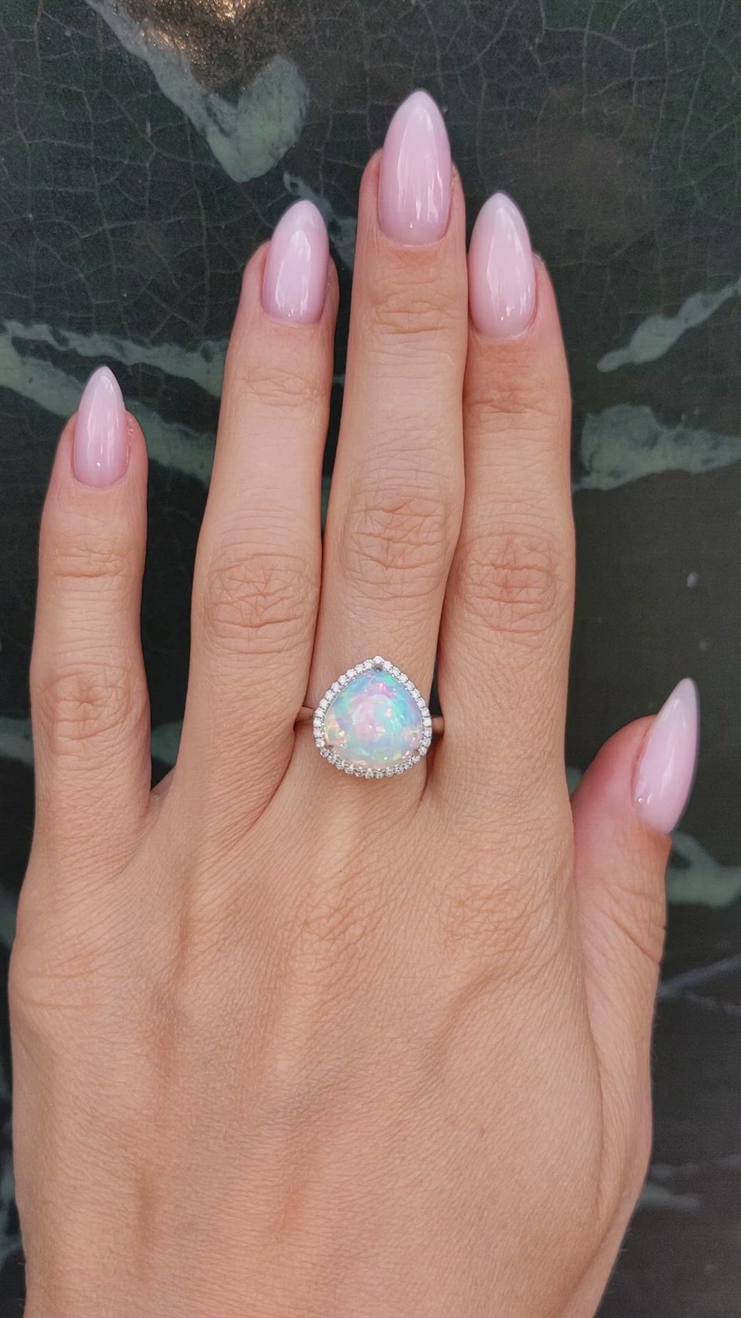 4.52 Ct. Multi Color Opal and Natural Diamond Pave Ring, 14K White Gold Size Video