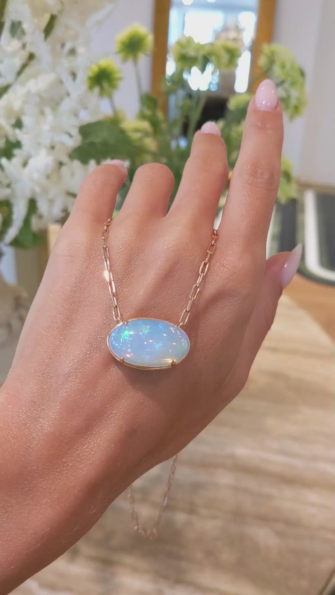 14.45 Ct. Multi Color Opal Antique Style Necklace, 14K Rose Gold Size Video