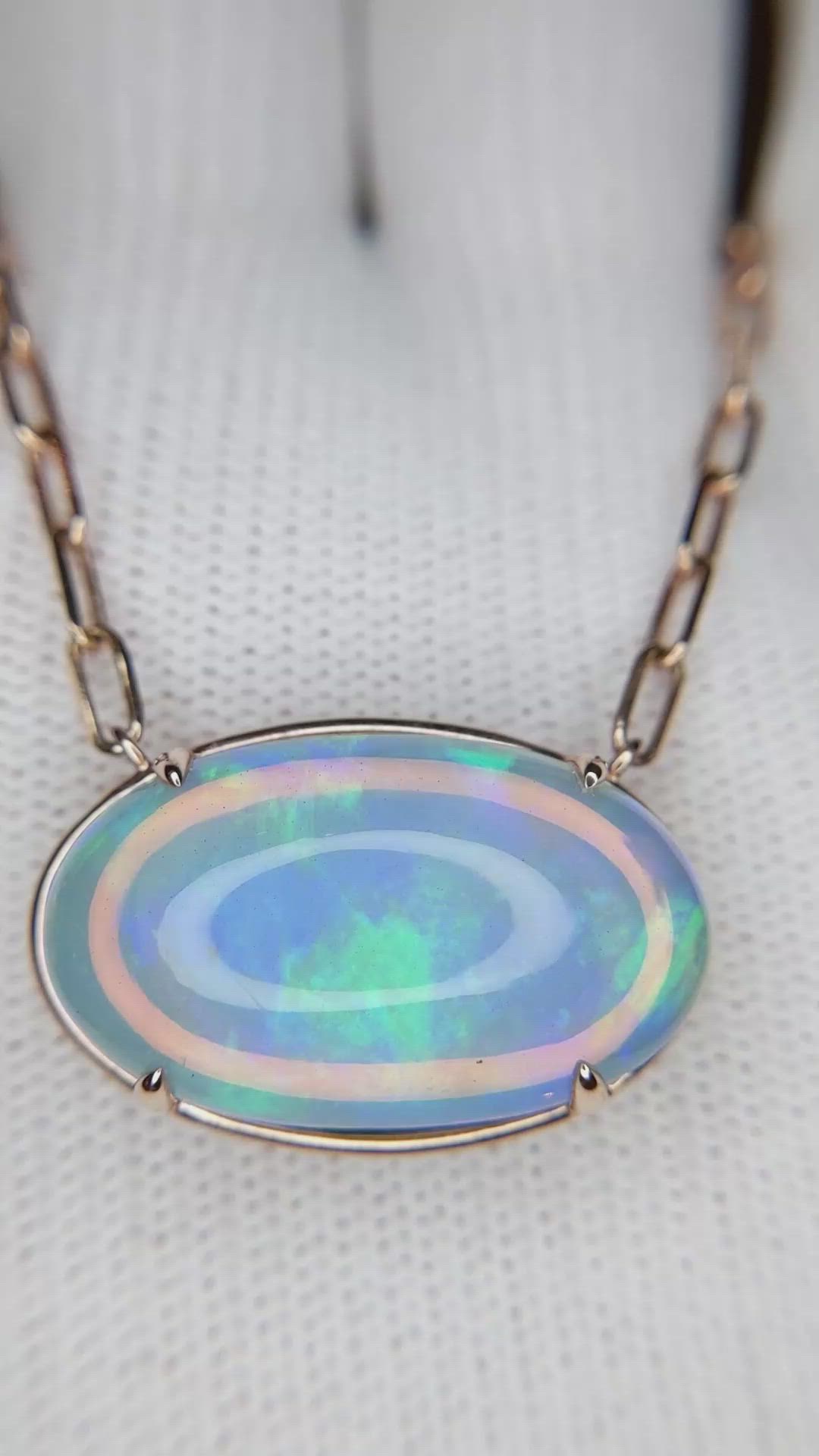 14.45 Ct. Multi Color Opal Antique Style Necklace, 14K Rose Gold Size Video