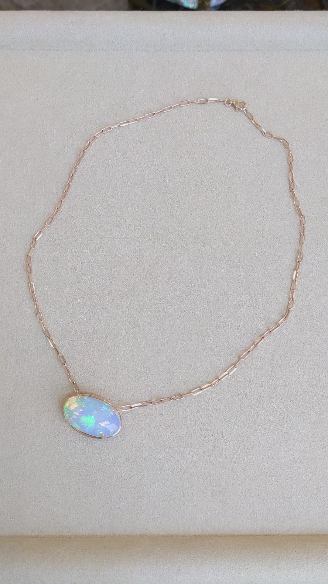 14.45 Ct. Multi Color Opal Antique Style Necklace, 14K Rose Gold Size Video