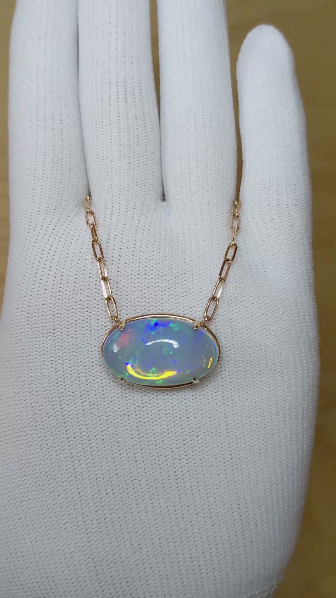 14.45 Ct. Multi Color Opal Antique Style Necklace, 14K Rose Gold Size Video