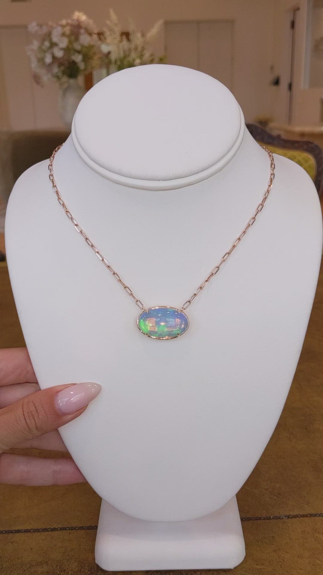 14.45 Ct. Multi Color Opal Antique Style Necklace, 14K Rose Gold Size Video
