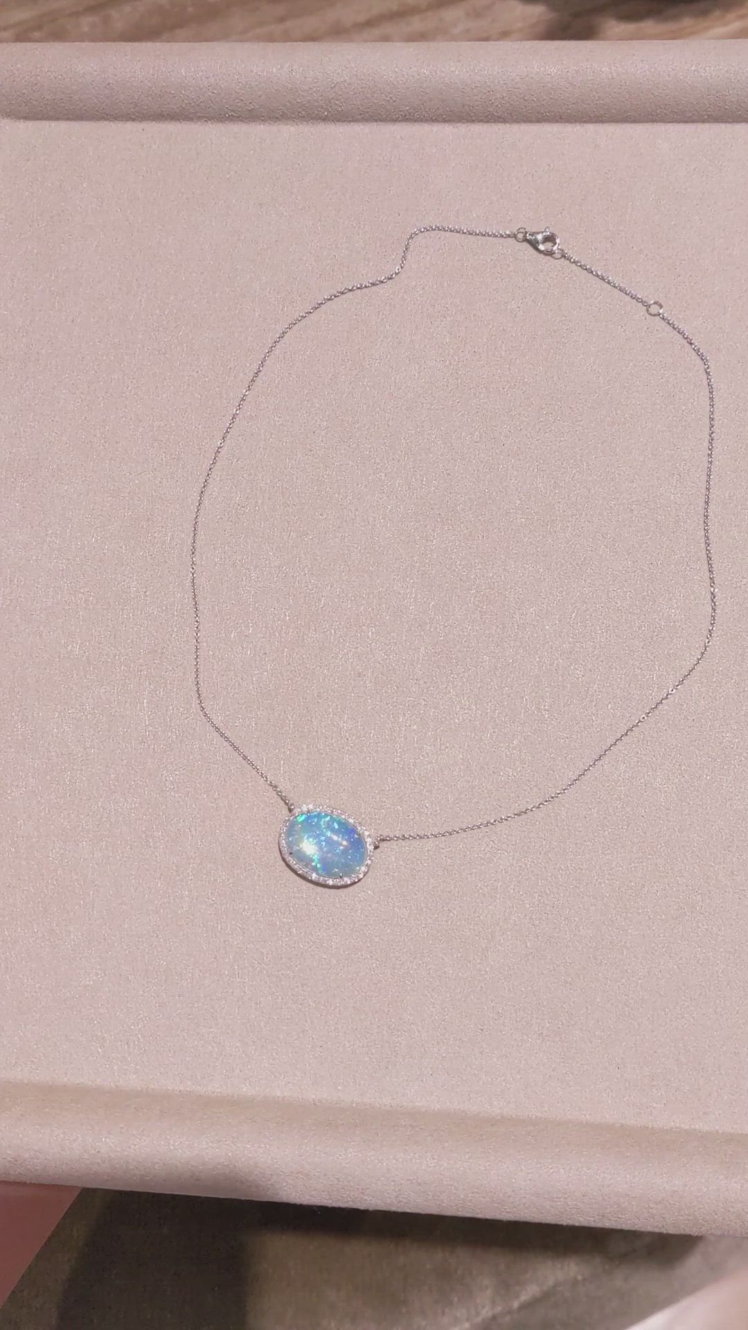 8.11 Ct. Multi Color Opal and Natural Diamond Pave Necklace, 14K White Gold Size Video