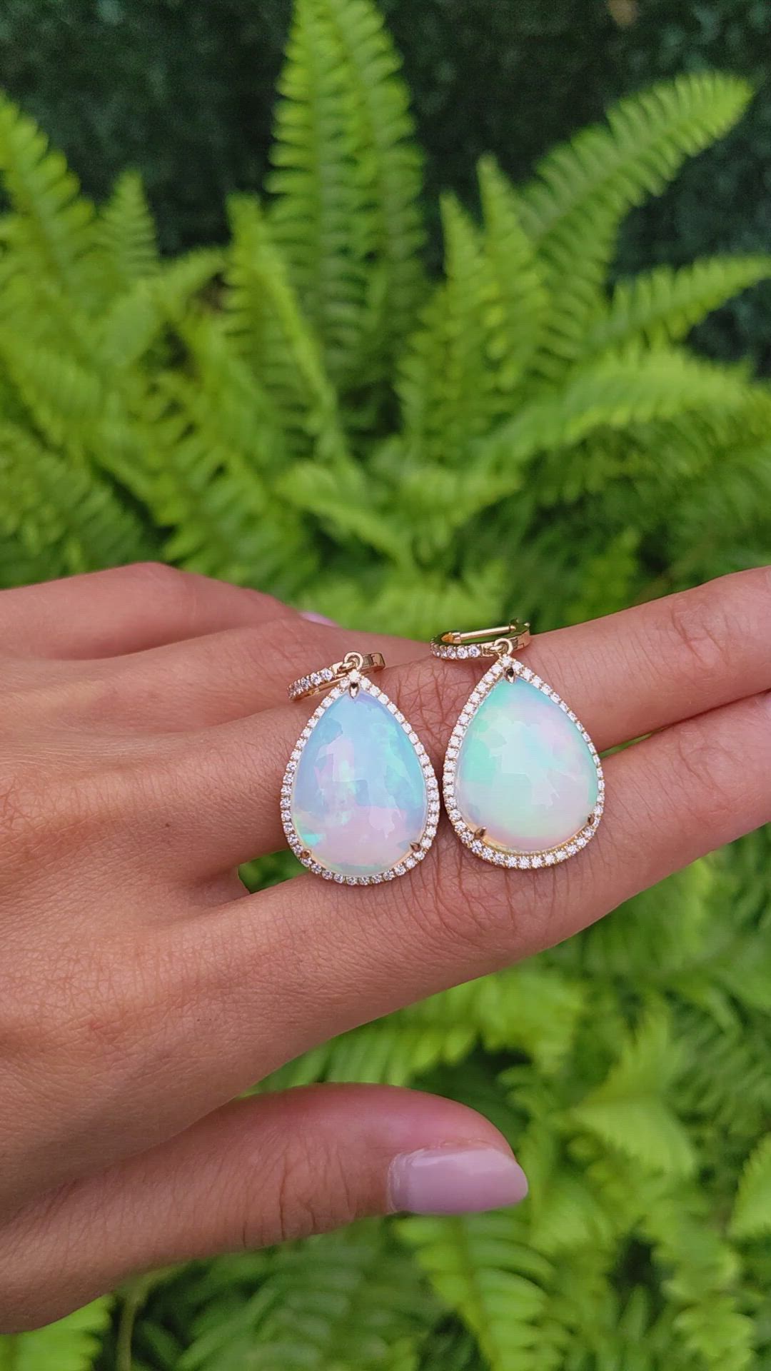 23.54 Ct.Tw.Total Carat Weight Multi Color Opal and Natural Diamond Pave Earrings, 14K Yellow Gold Size Video