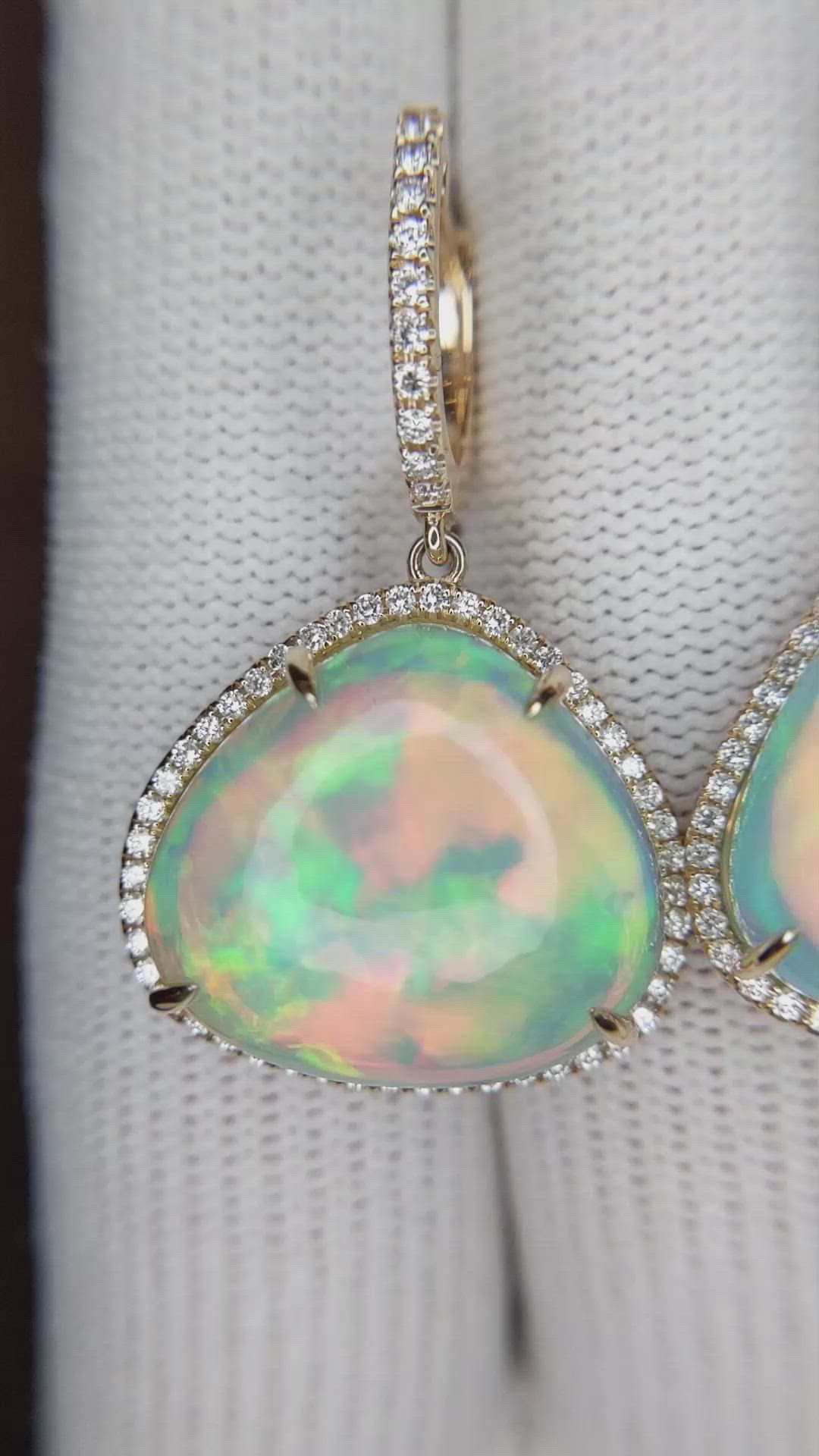 25.38&nbsp;Ct.Tw.Total Carat Weight Multi Color Opal and Natural Diamond Pave Earrings, 14K Yellow Gold Size Video