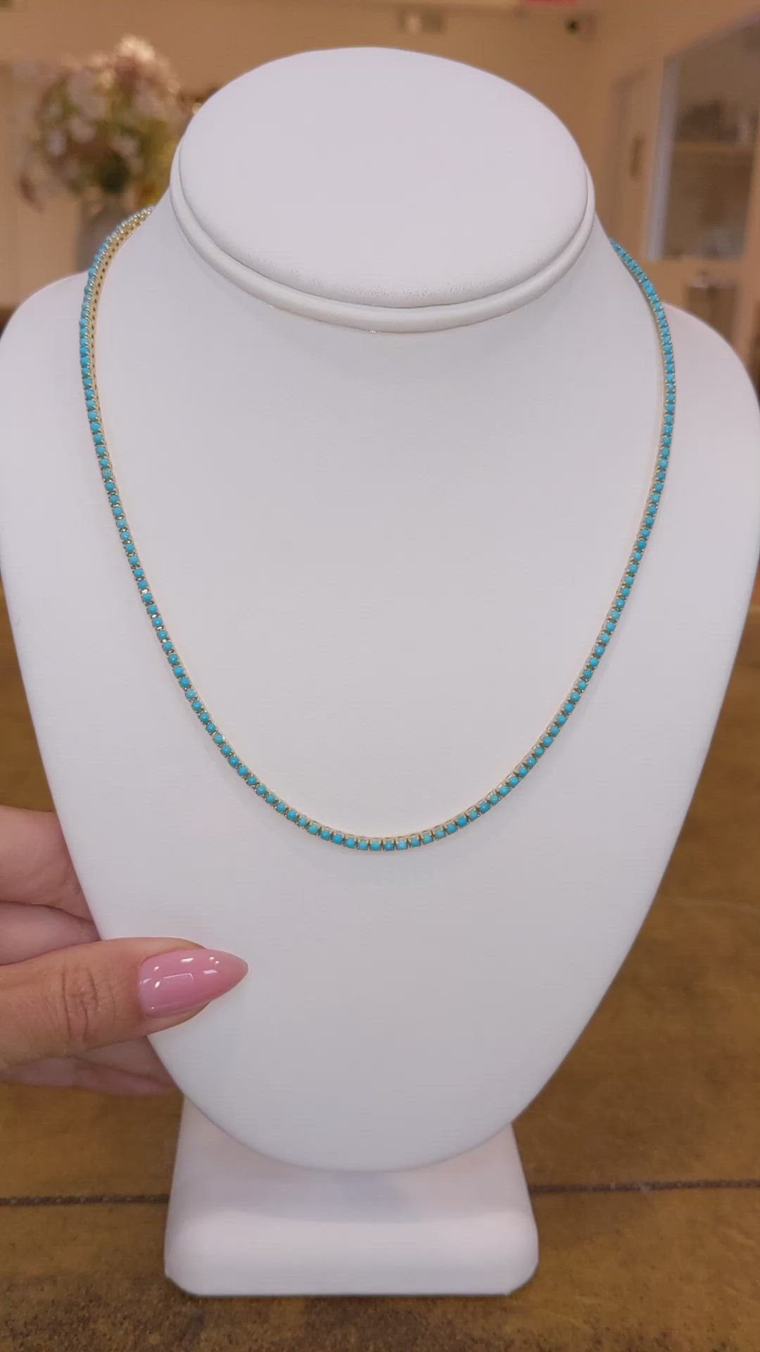 6.71 Ct. Blue Turquoise Accent Stones Necklace, 14K Yellow Gold Size Video