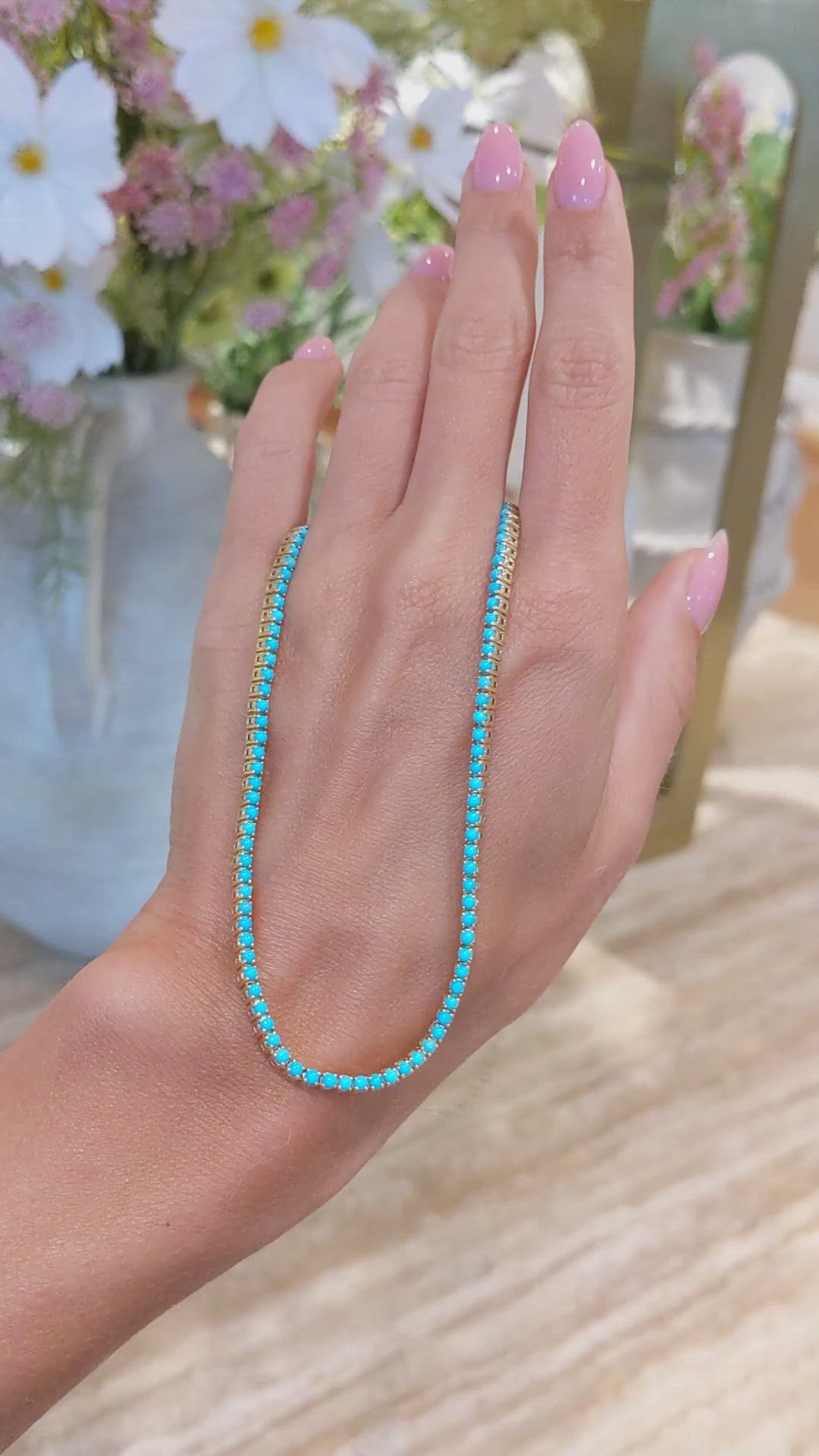 6.71 Ct. Blue Turquoise Accent Stones Necklace, 14K Yellow Gold Size Video