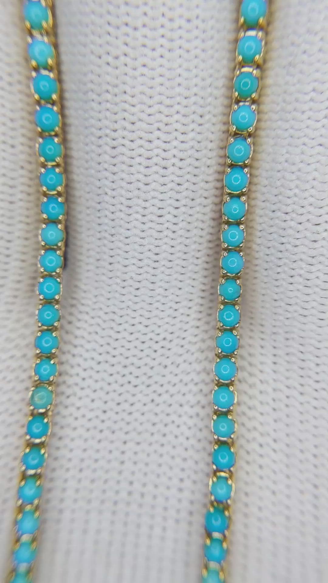 6.71 Ct. Blue Turquoise Accent Stones Necklace, 14K Yellow Gold Size Video