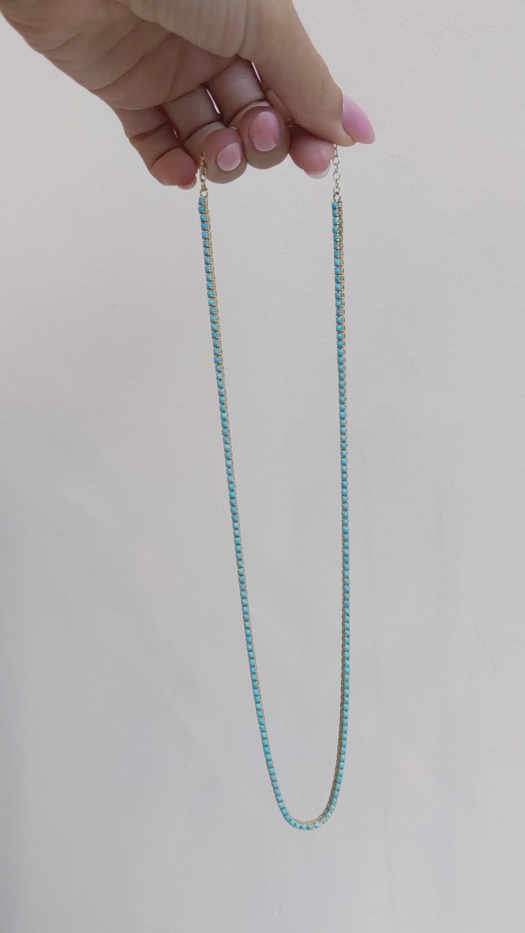 6.71 Ct. Blue Turquoise Accent Stones Necklace, 14K Yellow Gold Size Video