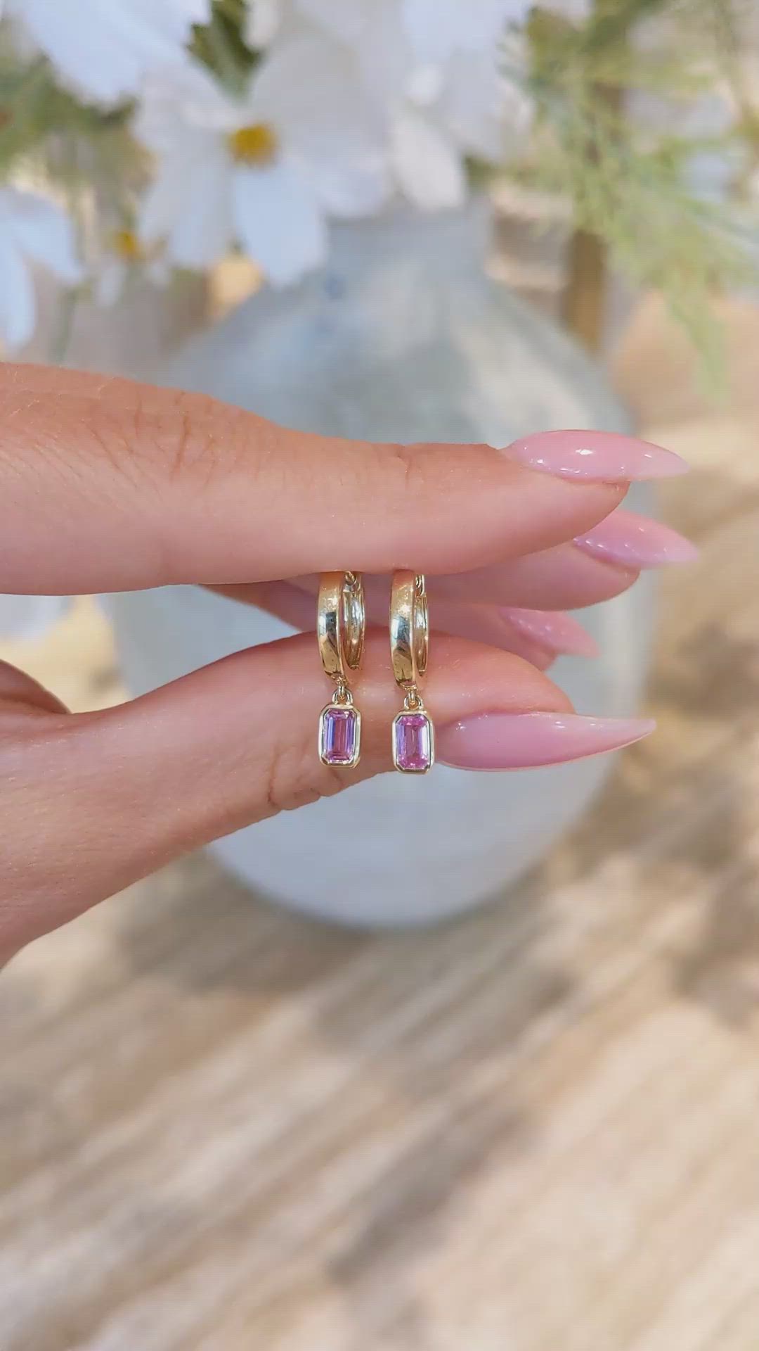 0.63&nbsp;Ct.Tw.Total Carat Weight Pink Tourmaline Bezel Earrings, 14K Yellow Gold Size Video