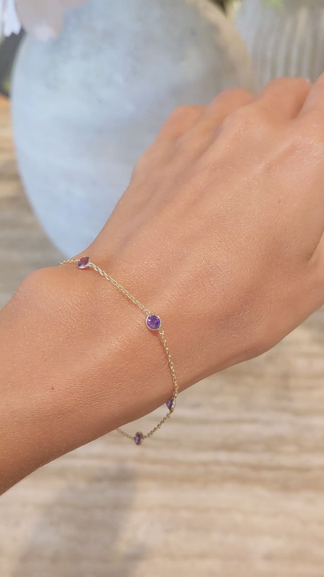 1.25 Ct.Tw.Total Carat Weight Purple Amethyst Tennis/Line Bracelet, 14K Yellow Gold Size Video
