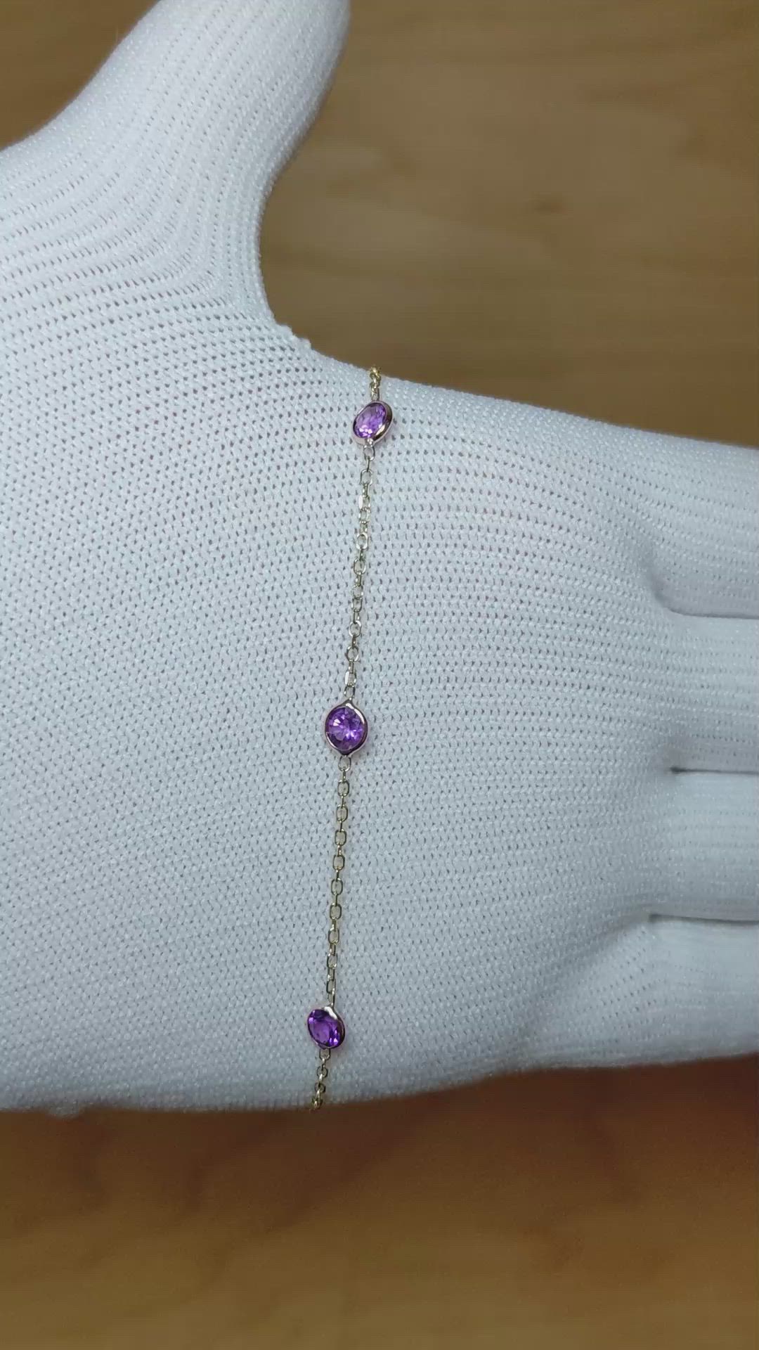1.25 Ct.Tw.Total Carat Weight Purple Amethyst Tennis/Line Bracelet, 14K Yellow Gold Size Video