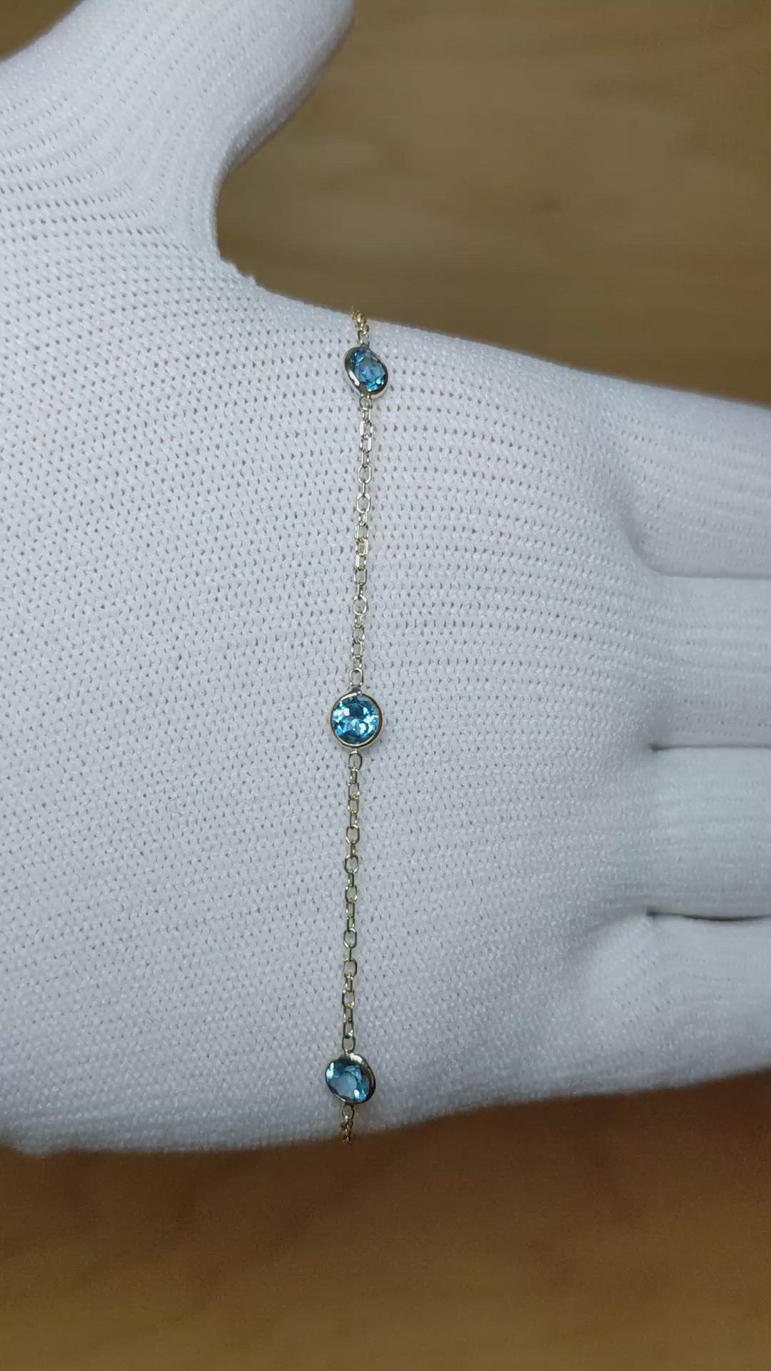 1.50&nbsp;Ct.Tw.Total Carat Weight Blue Topaz Tennis/Line Bracelet, 14K Yellow Gold Size Video