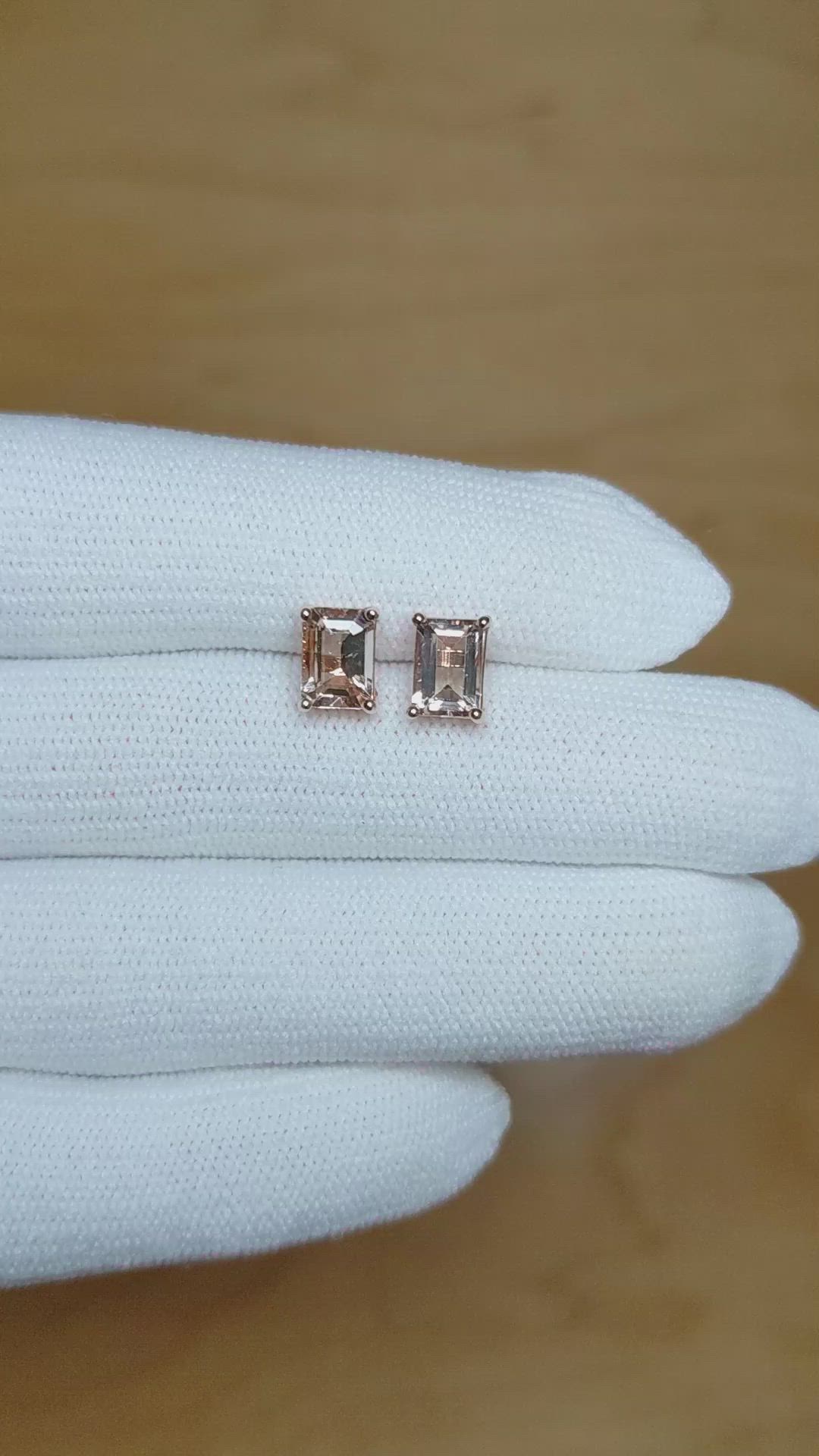 1.60 Ct.Tw.Total Carat Weight Peach Morganite Studs Earrings, 14K Rose Gold Size Video