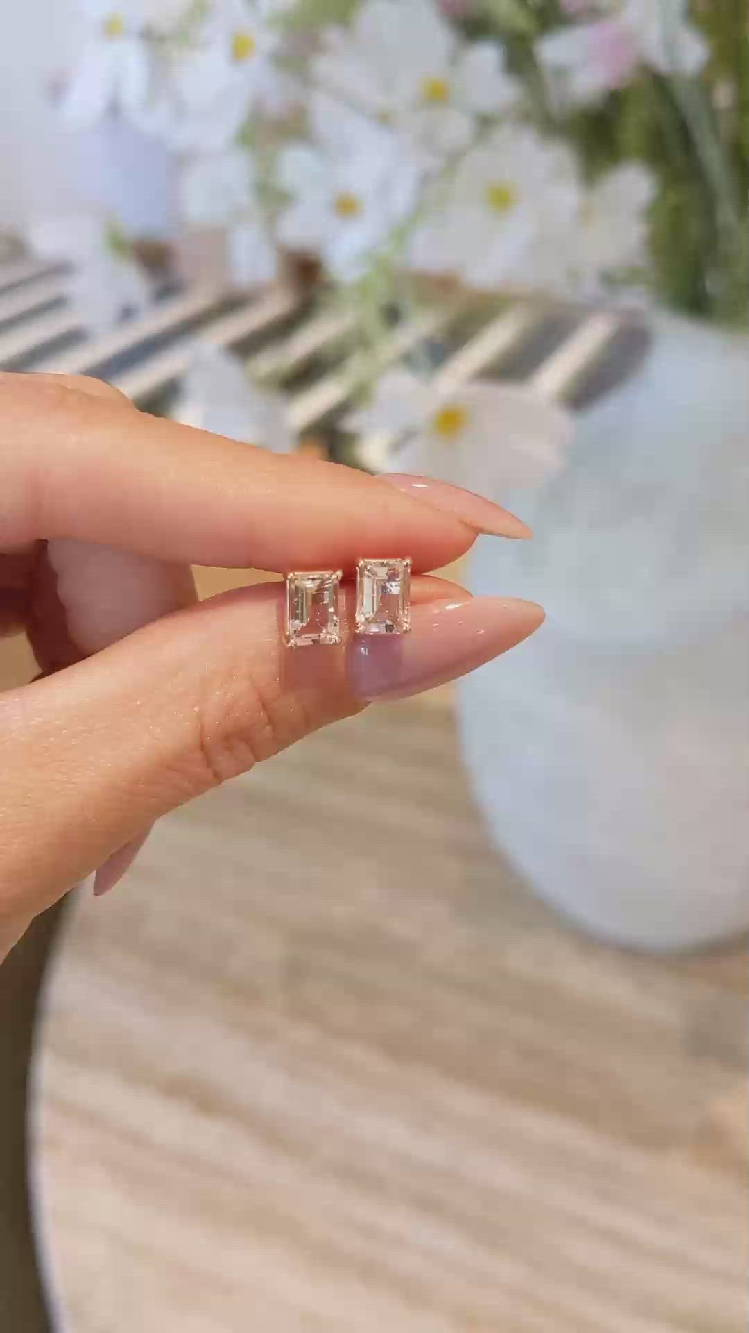 1.60 Ct.Tw.Total Carat Weight Peach Morganite Studs Earrings, 14K Rose Gold Size Video