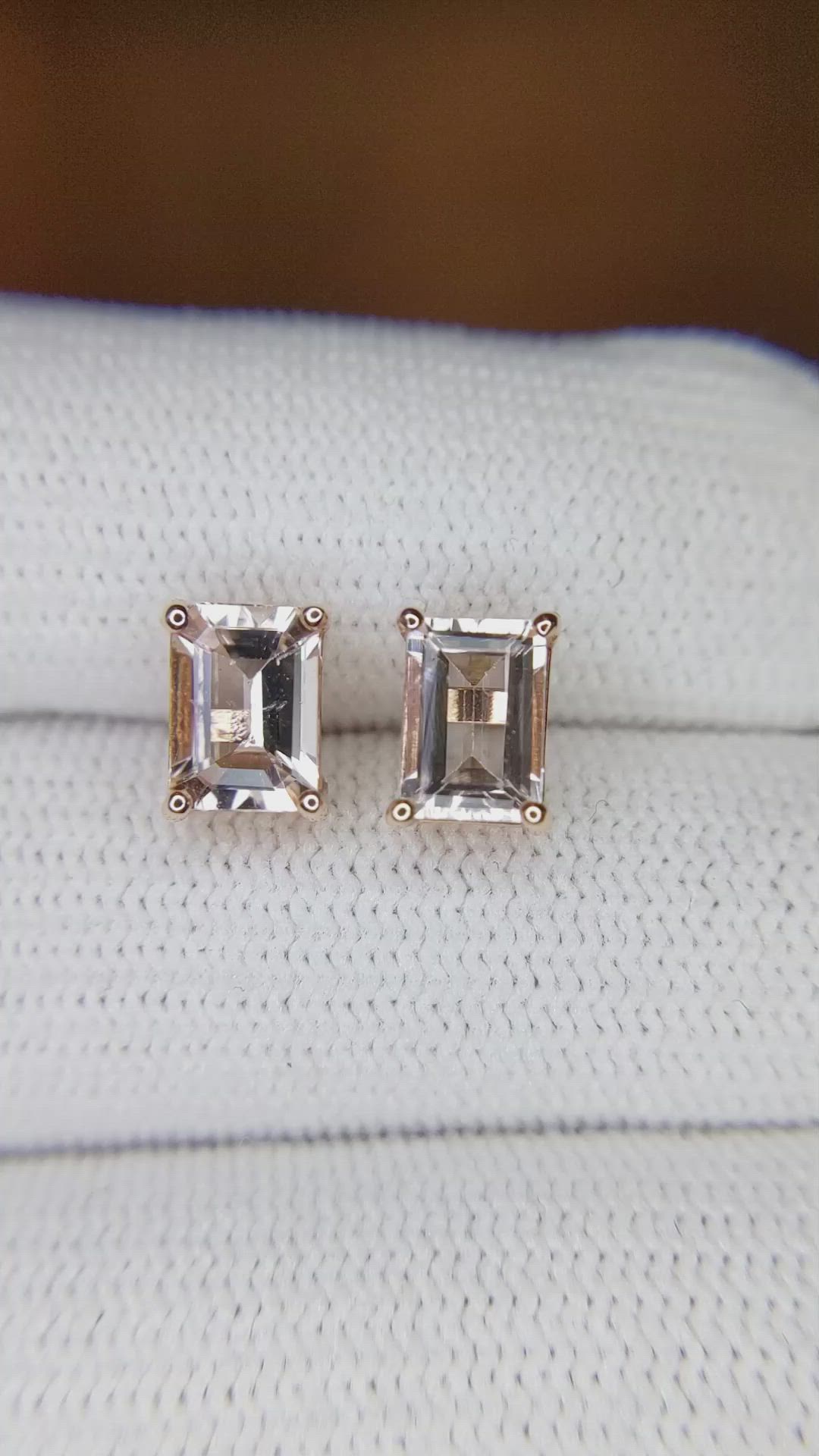 1.60 Ct.Tw.Total Carat Weight Peach Morganite Studs Earrings, 14K Rose Gold Size Video