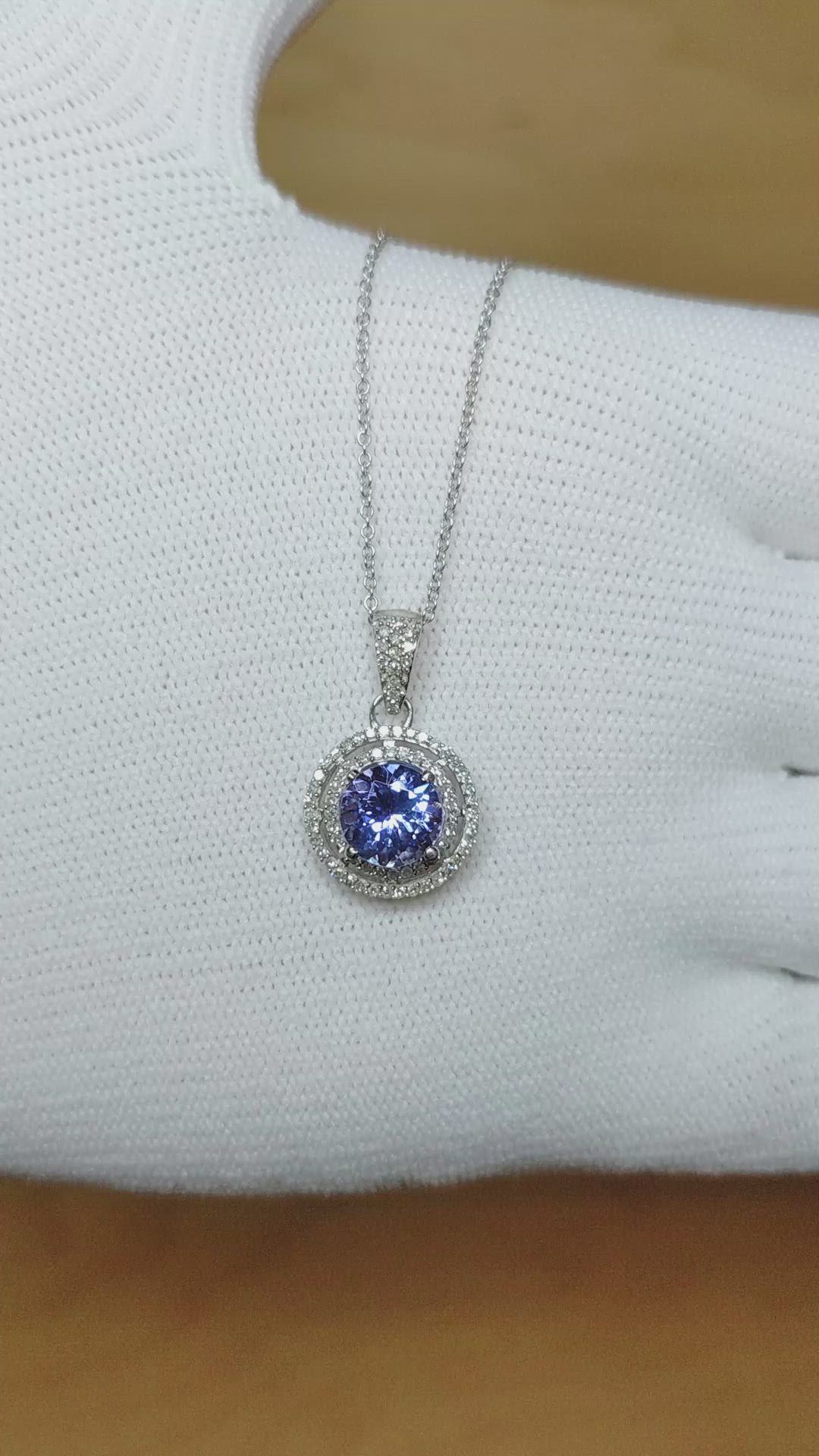 1.26 Ct. Violet Tanzanite and Natural Diamond Pave Necklace, 14K White Gold Size Video