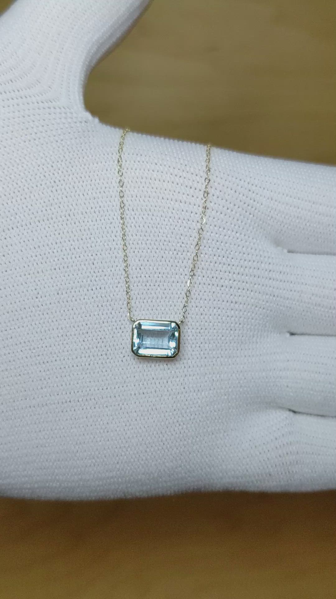 1.43 Ct. Blue Aquamarine Bezel Necklace, 14K Yellow Gold Size Video