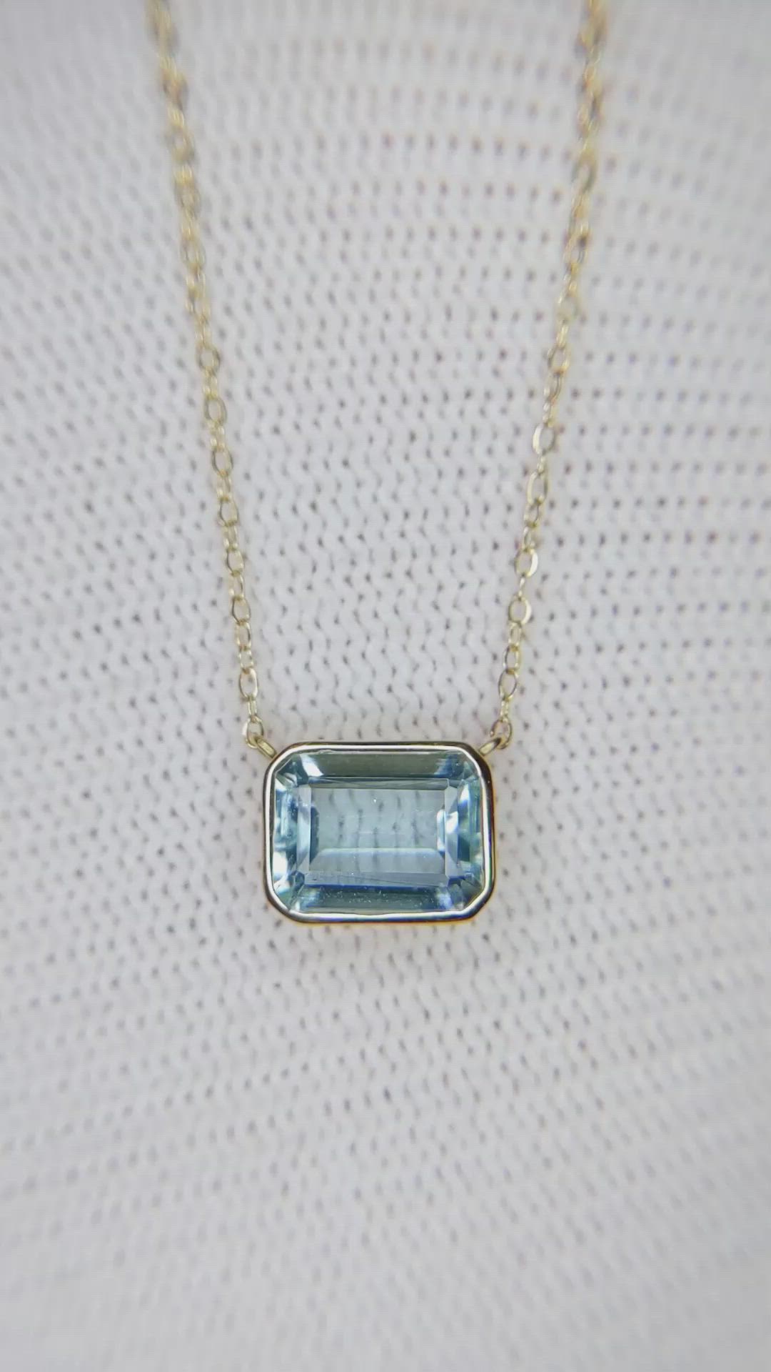 1.43 Ct. Blue Aquamarine Bezel Necklace, 14K Yellow Gold Size Video