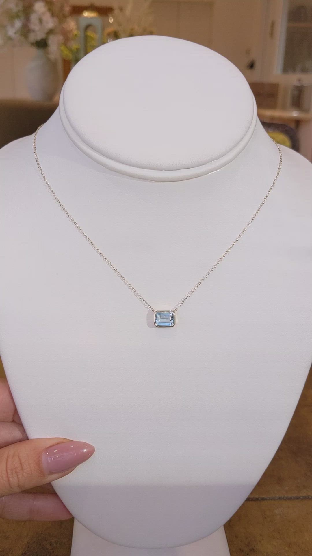 1.43 Ct. Blue Aquamarine Bezel Necklace, 14K Yellow Gold Size Video