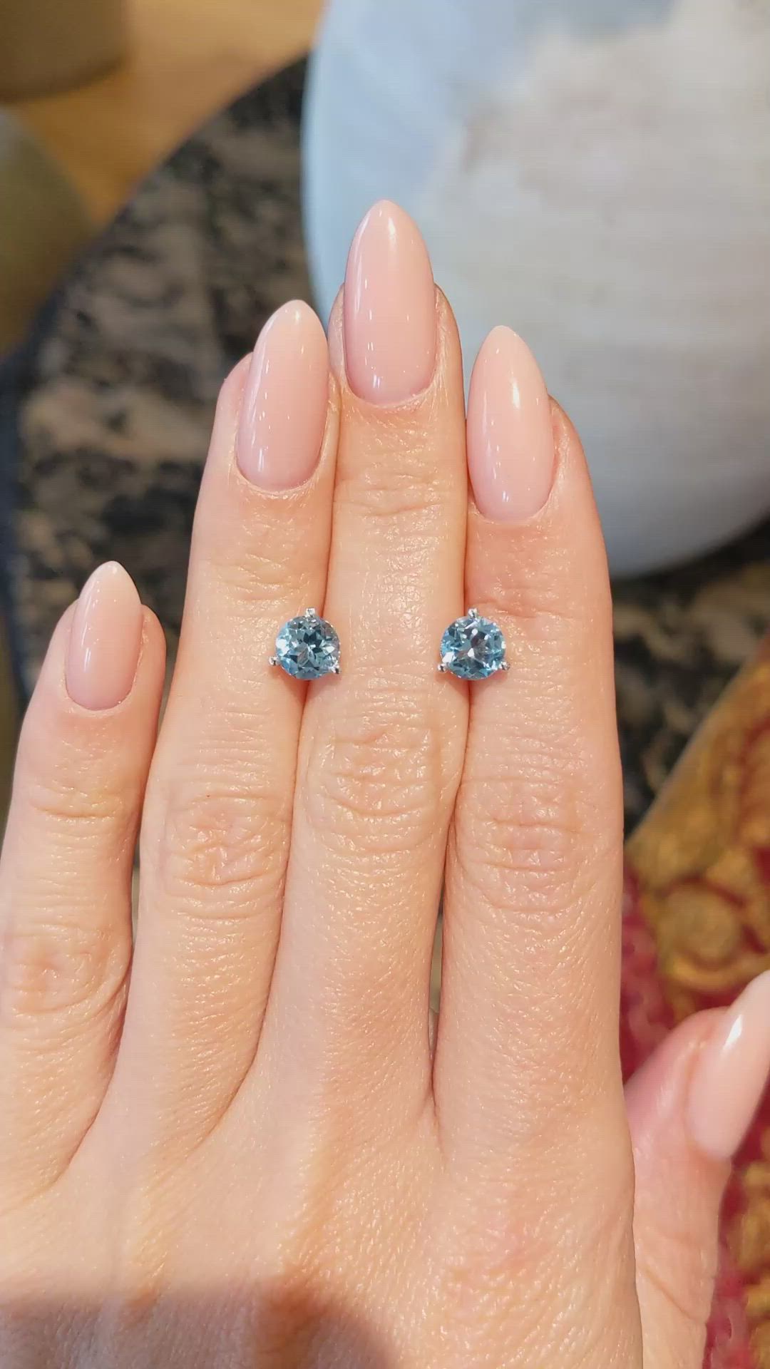 2.10 Ct.Tw.Total Carat Weight Sky Blue Topaz Studs Earrings, 14K White Gold Size Video