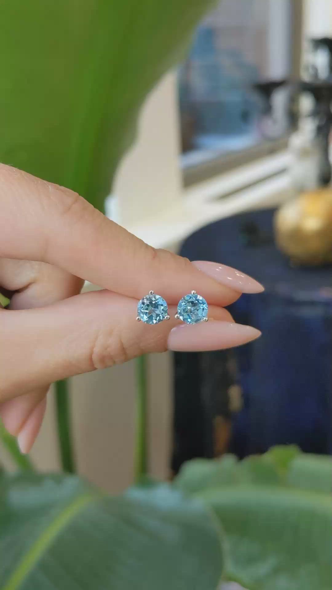 2.10 Ct.Tw.Total Carat Weight Sky Blue Topaz Studs Earrings, 14K White Gold Size Video